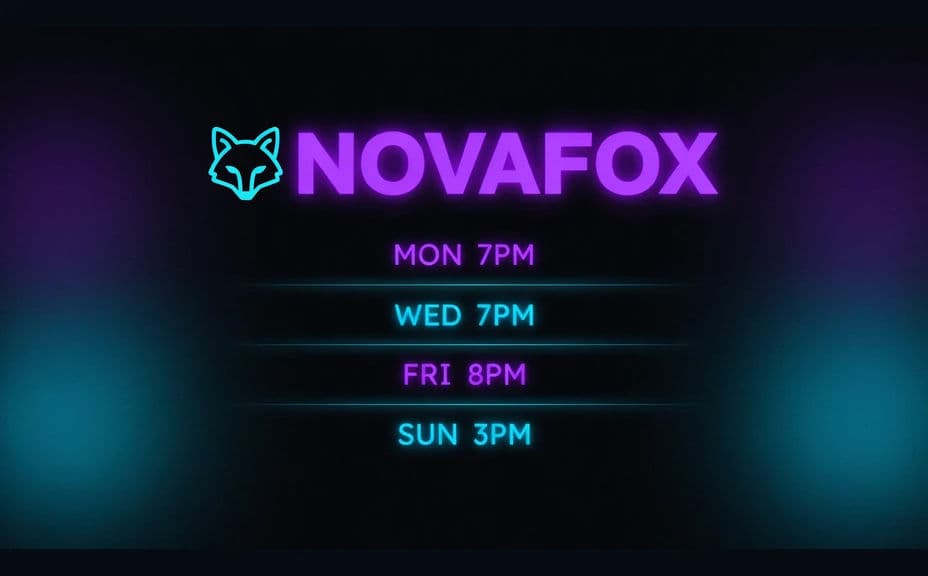 Stream schedule graphic laid out as a vertical list of days and times