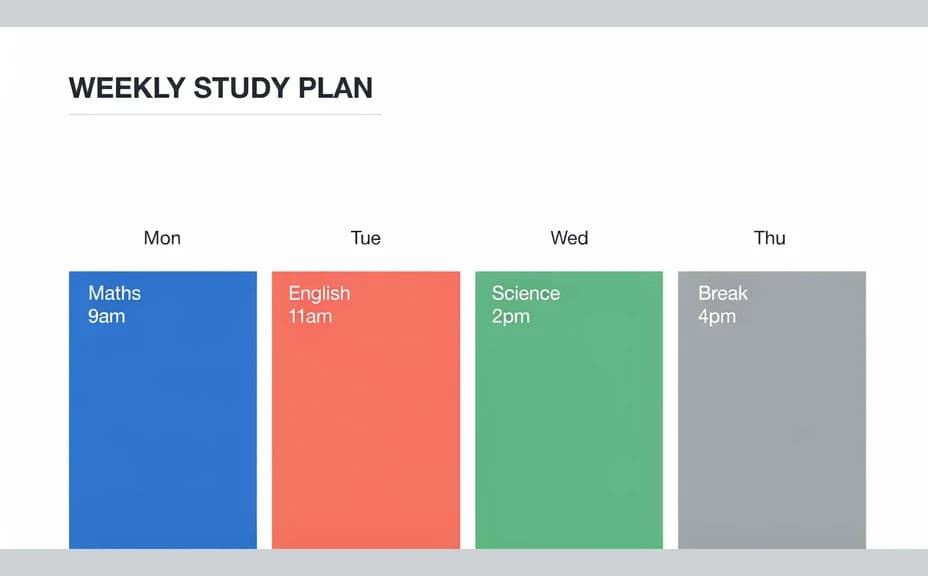 Study schedule design laid out as a grid with days across the top
