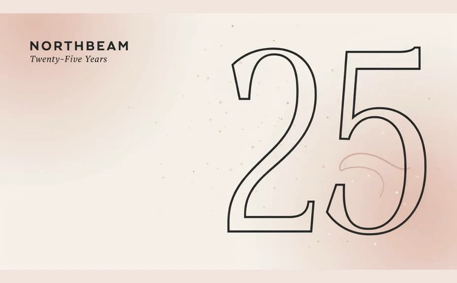 Alternate anniversary graphic with an offset numeral and a light confetti treatment