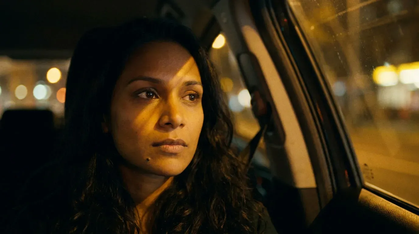 The same character in a car dialogue close-up, generated from the same saved reference
