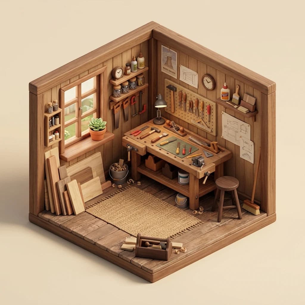 Isometric miniature room diorama with cutaway walls and tiny props, generated with Nano Banana 2