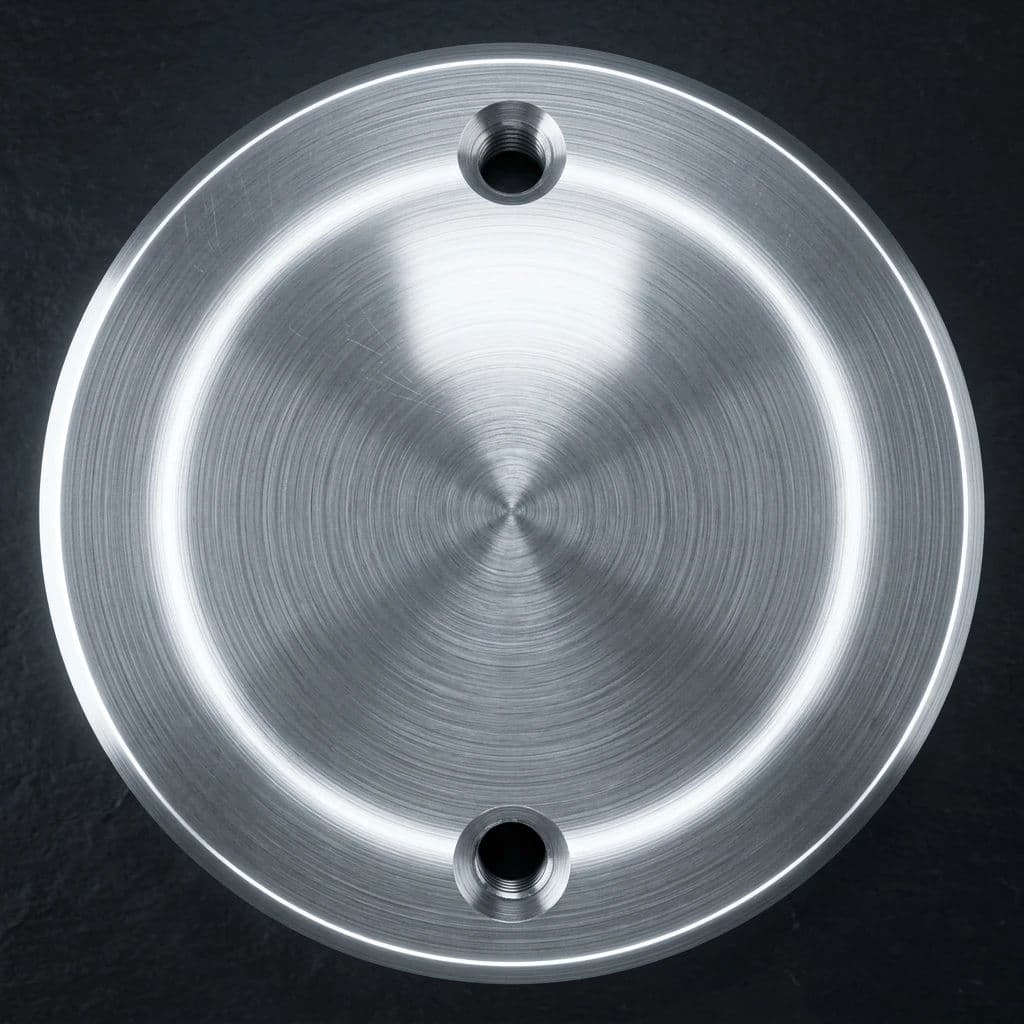 Brushed metal disc with an anisotropic highlight stretched along the grain, generated with Nano Banana 2