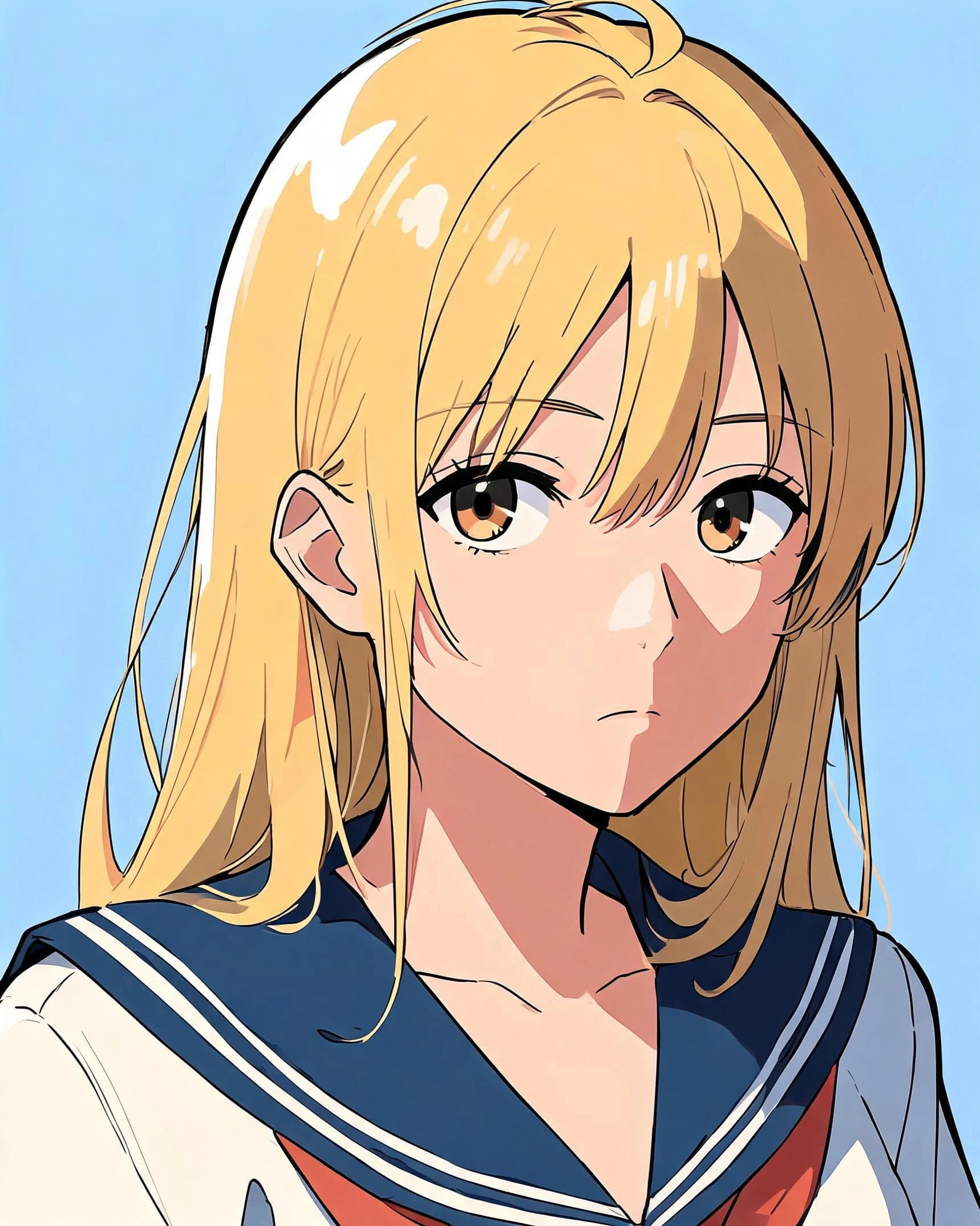 Cel-shaded character portrait with a hard two-tone shadow boundary, generated with Seedream 5.0 Lite