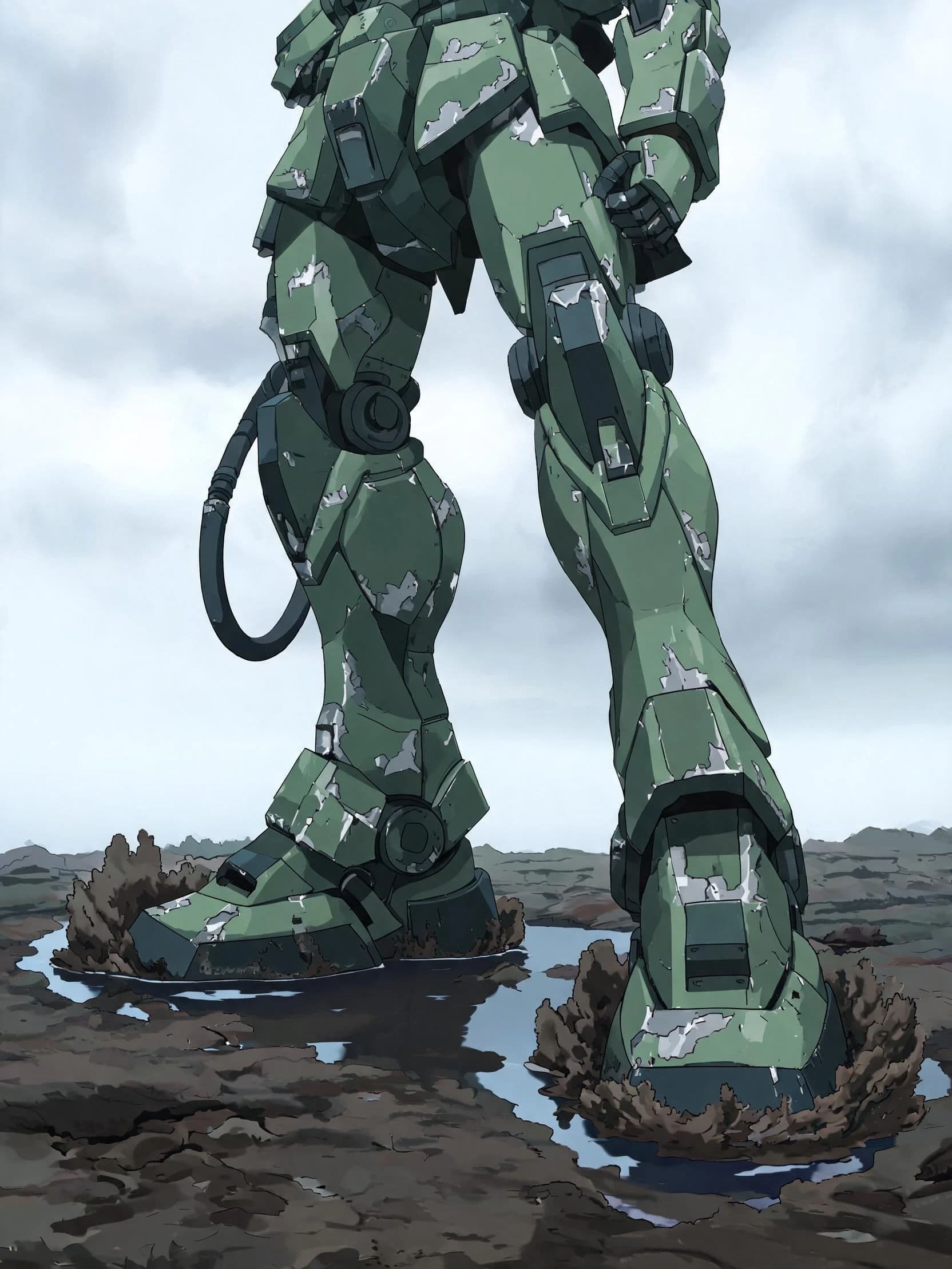 Mecha standing with visible weight, panel lines and worn paint, generated with Seedream 5.0 Lite