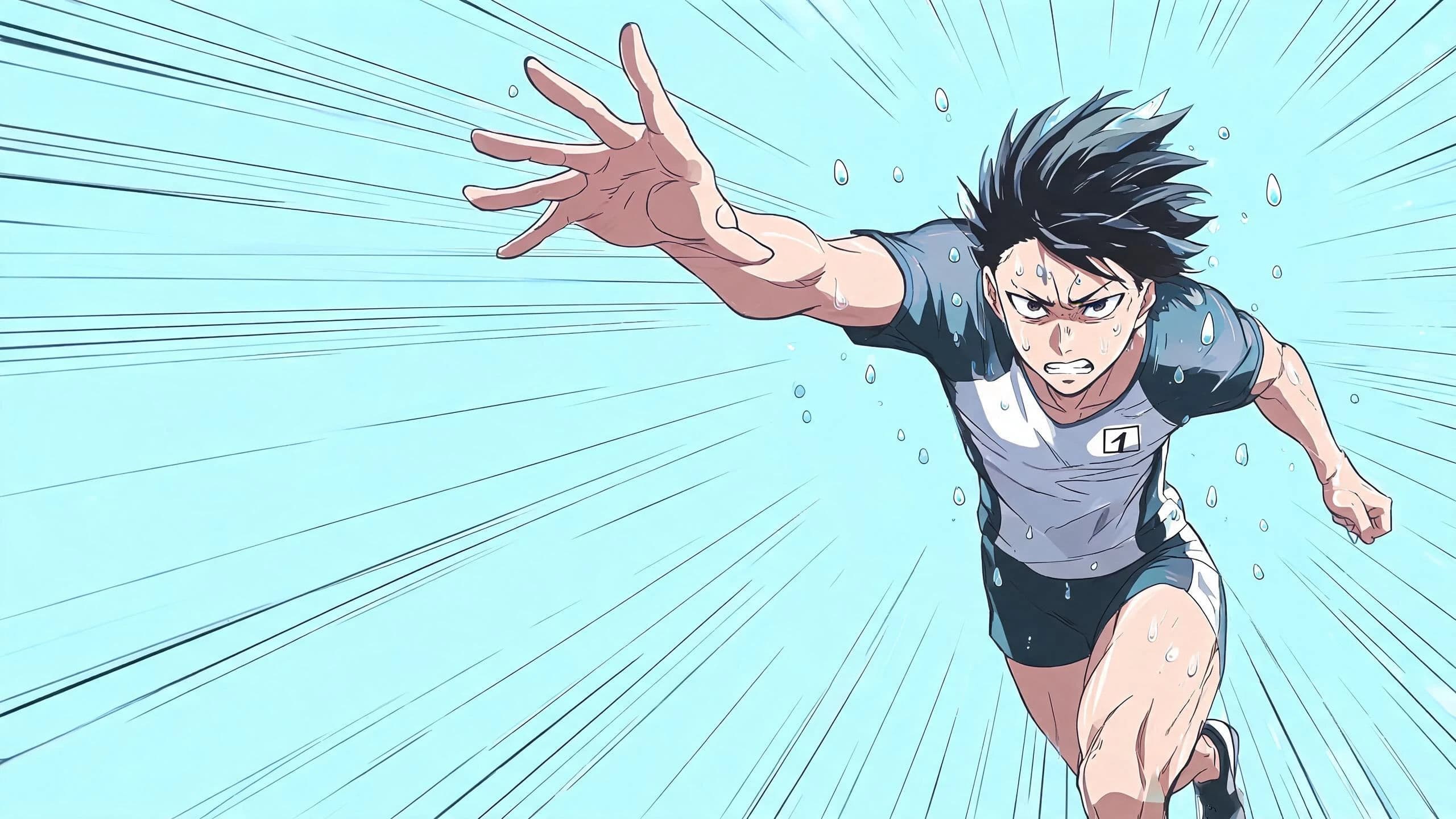 Sports anime moment with converging speed lines and a low dramatic angle, generated with Seedream 5.0 Lite