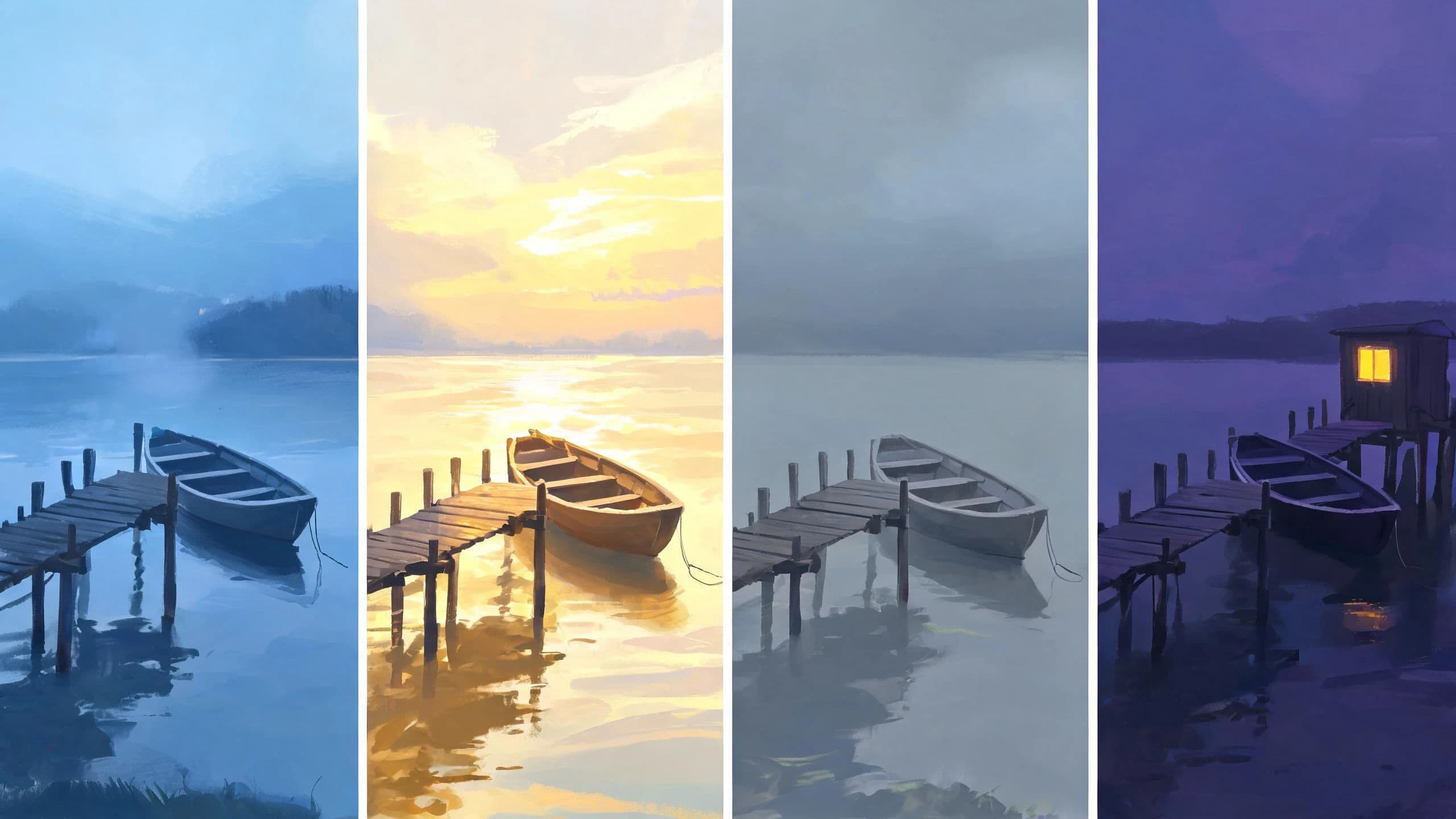 Colour script strip showing four moments of one sequence in a row, generated with Seedream 5.0 Lite