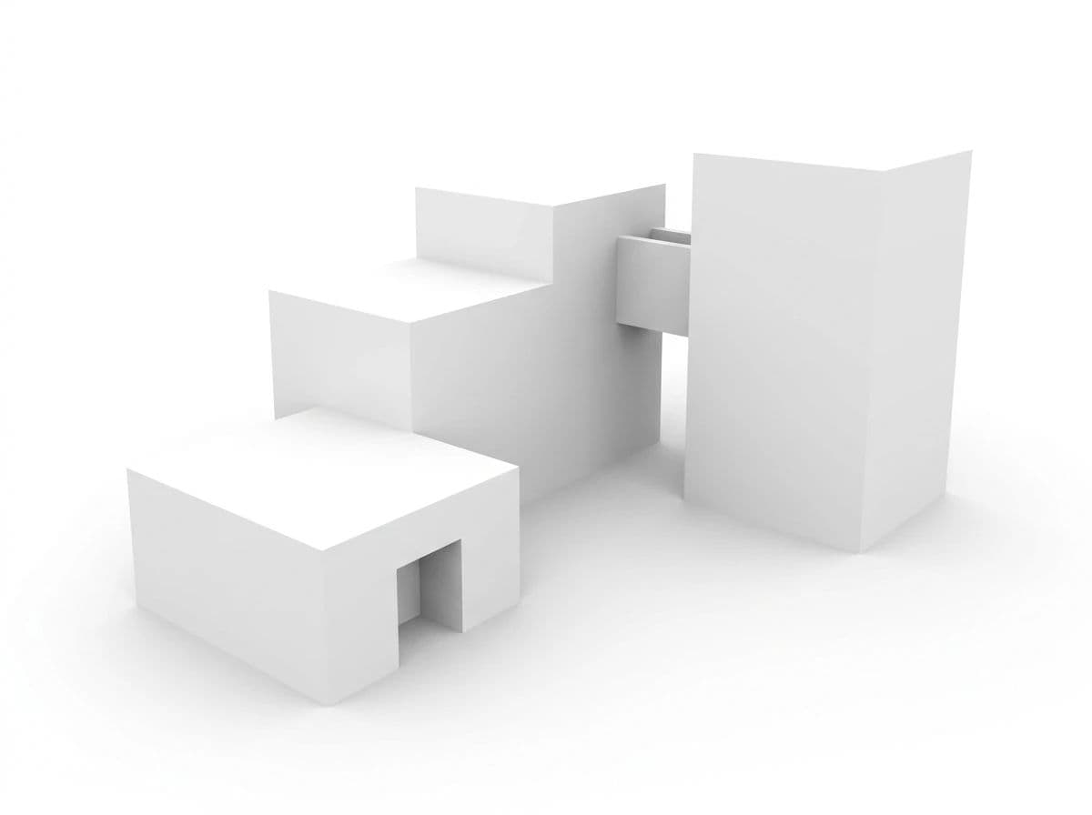 White model render of a stepped scheme on a neutral studio ground, generated with Nano Banana Pro