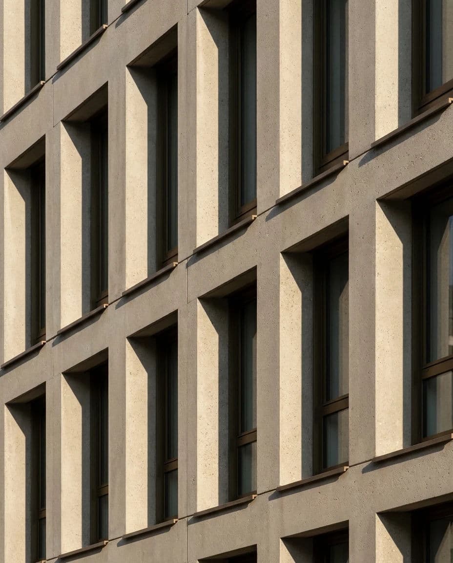 Close CGI render of a precast facade module with deep reveals, generated with Nano Banana Pro