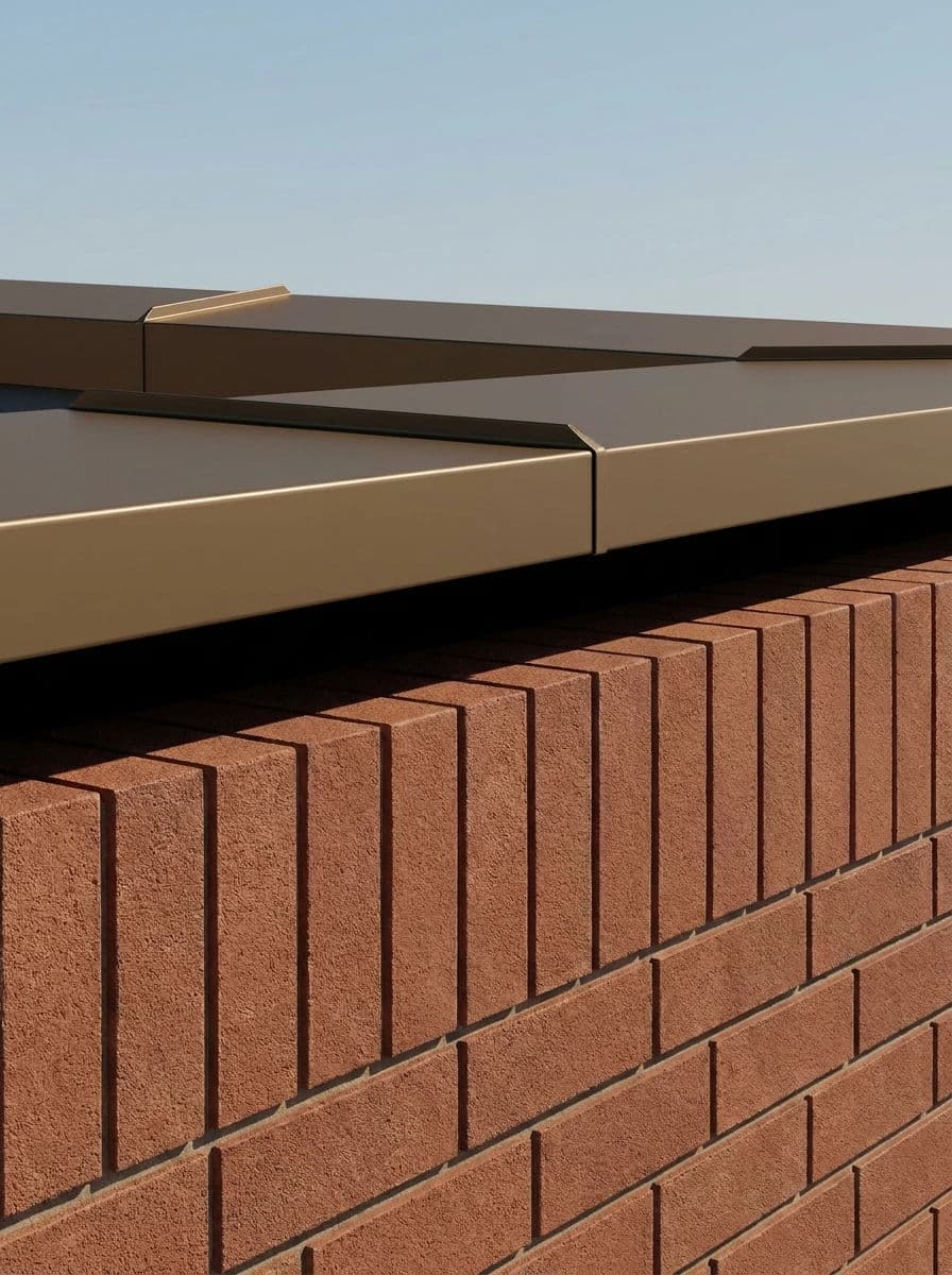 Close CGI render of a parapet detail with a metal coping and shadow gap, generated with Nano Banana Pro