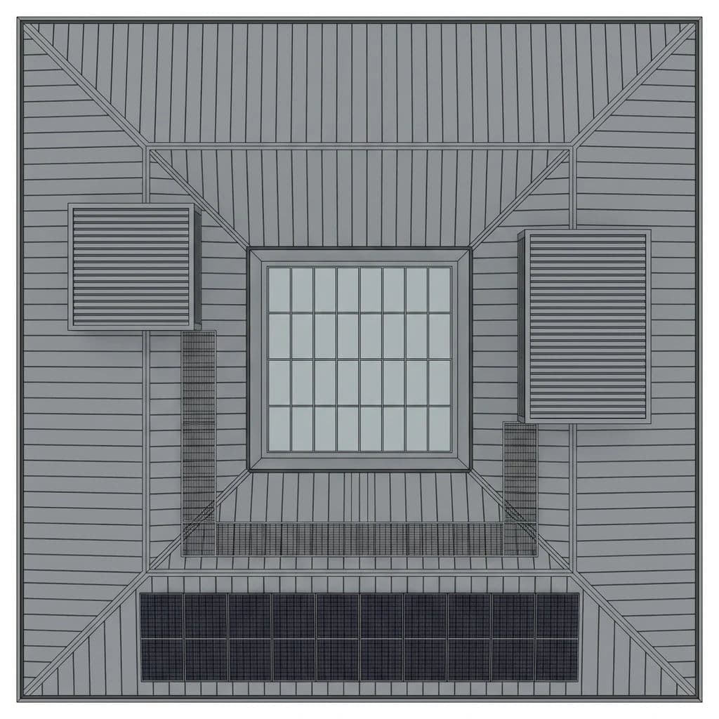 Orthographic roof render seen square from above with no perspective, generated with Nano Banana Pro