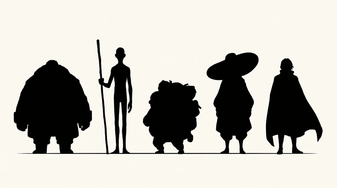 Five black character silhouettes in a row testing readability, generated with Nano Banana Pro