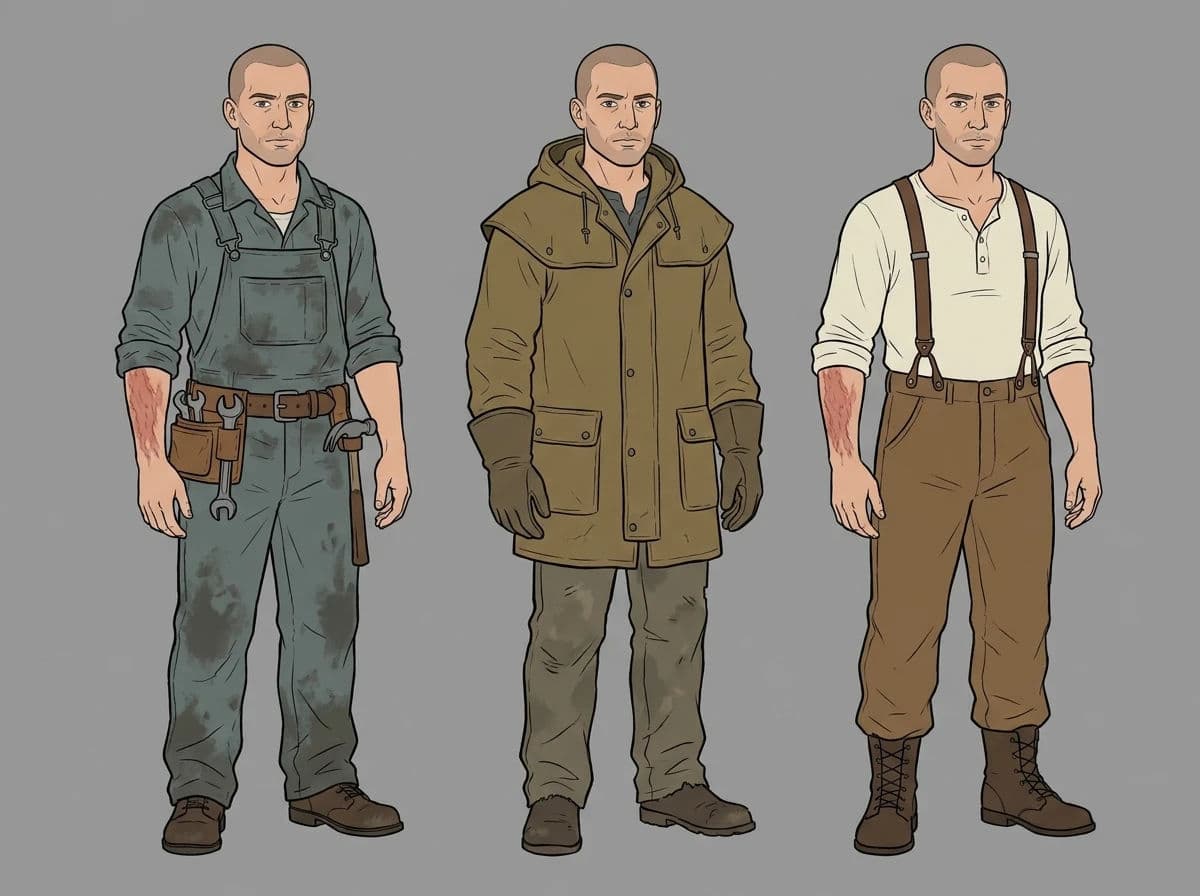 One character shown in three costume variants side by side, generated with Nano Banana Pro