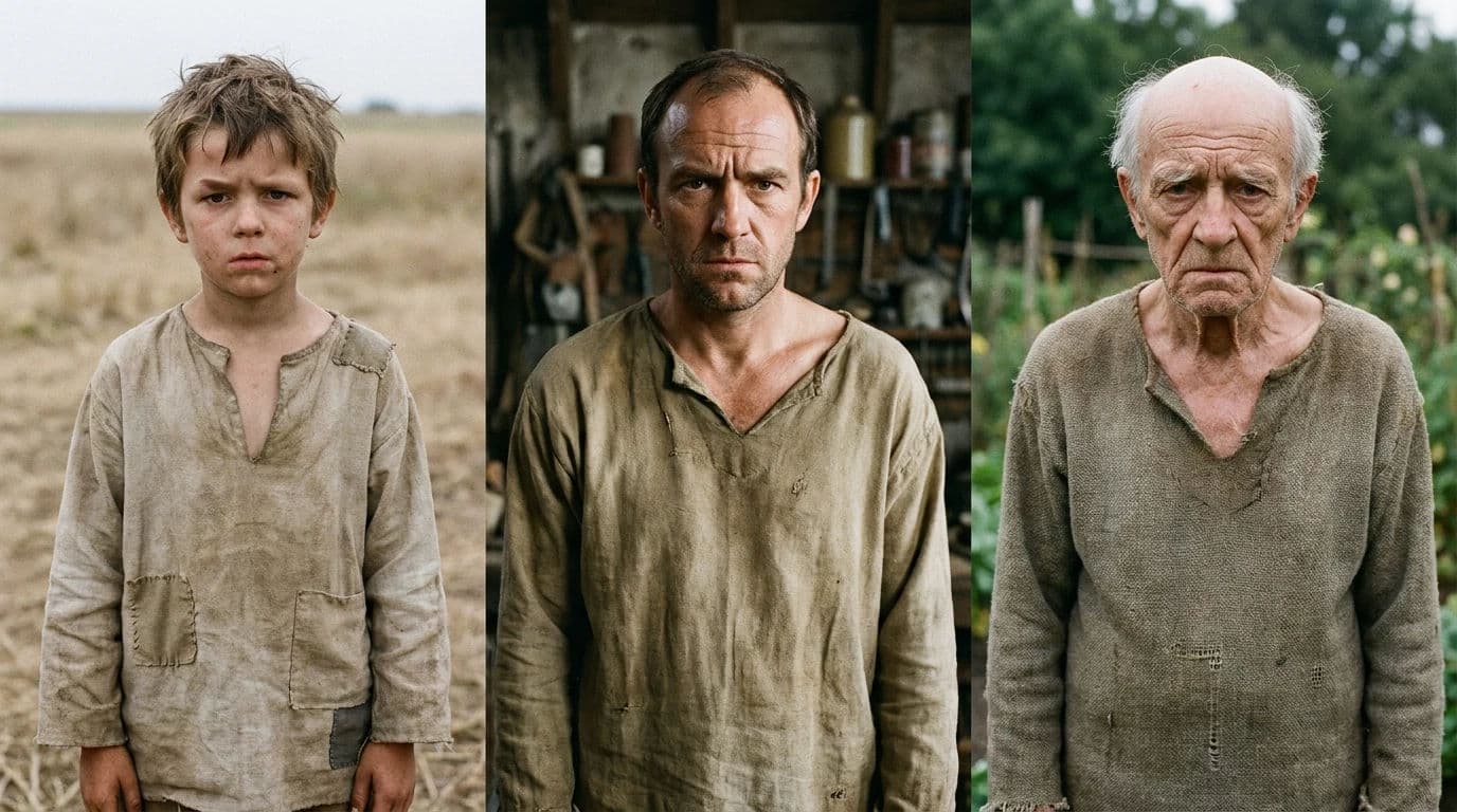 Age progression of one character shown at three stages of life, generated with Nano Banana Pro