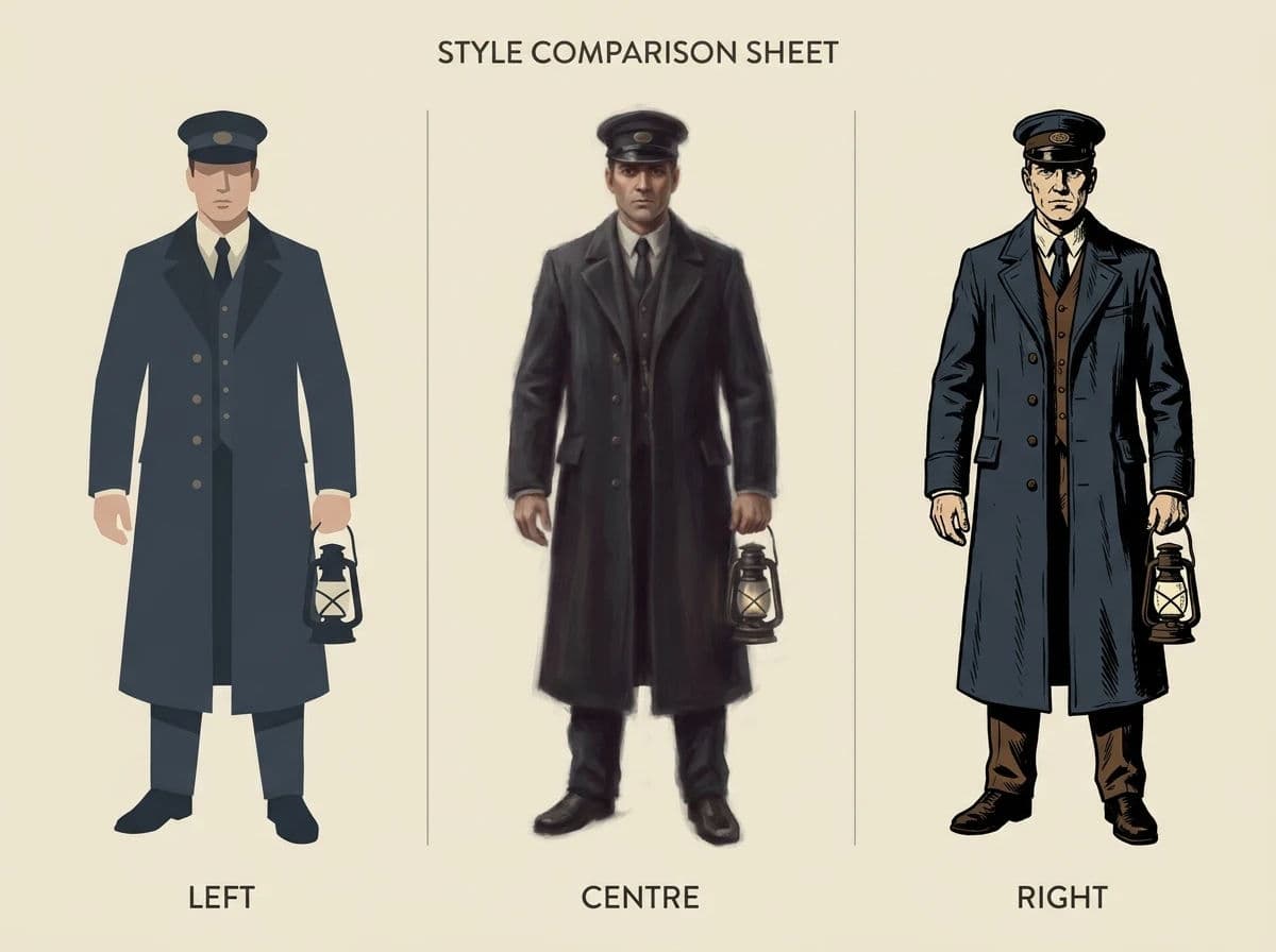 One character drawn in three different rendering styles side by side, generated with Nano Banana Pro