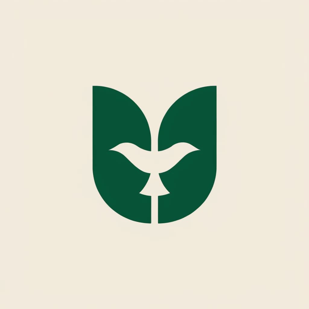 Negative space logo where a bird shape appears in the gap between two forms, generated with Recraft