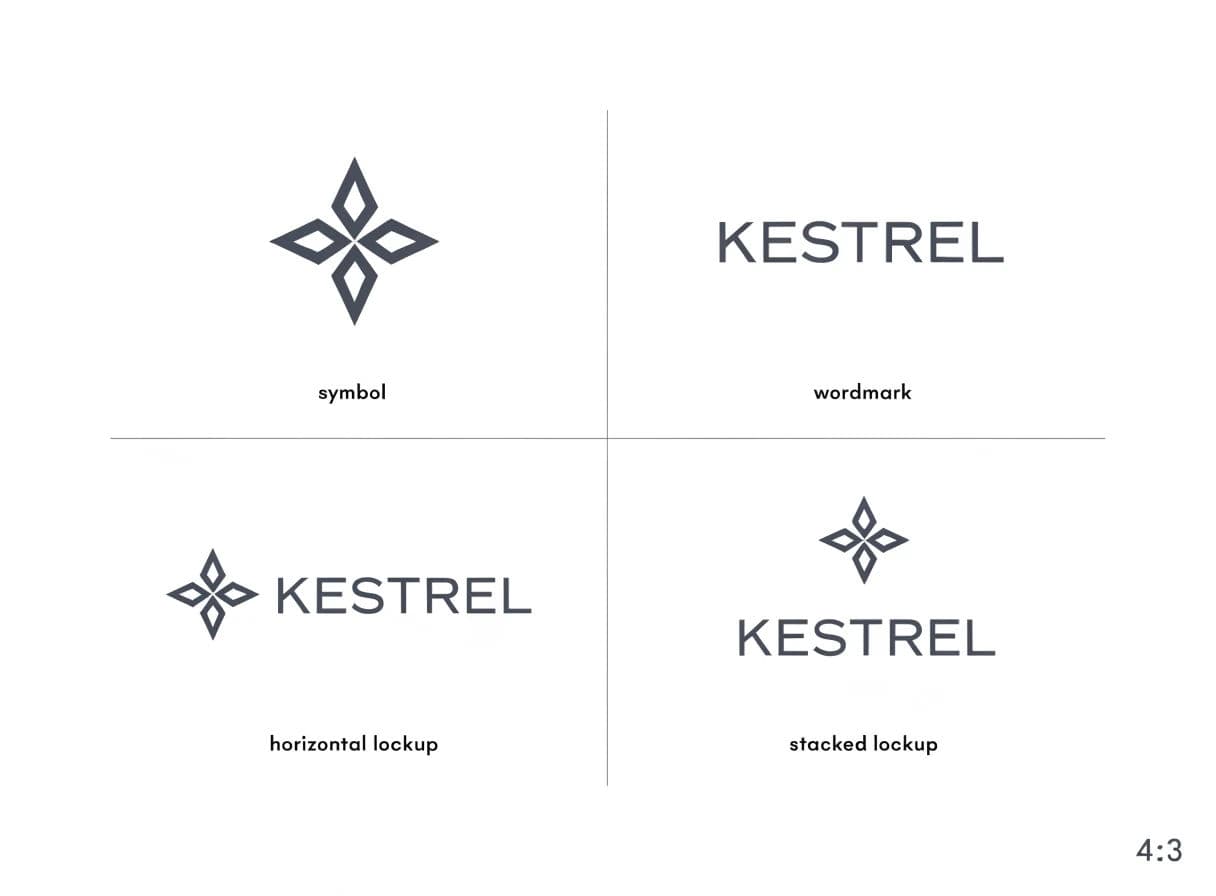 Brand sheet showing a mark, a wordmark and two lockups in a grid, generated with Recraft