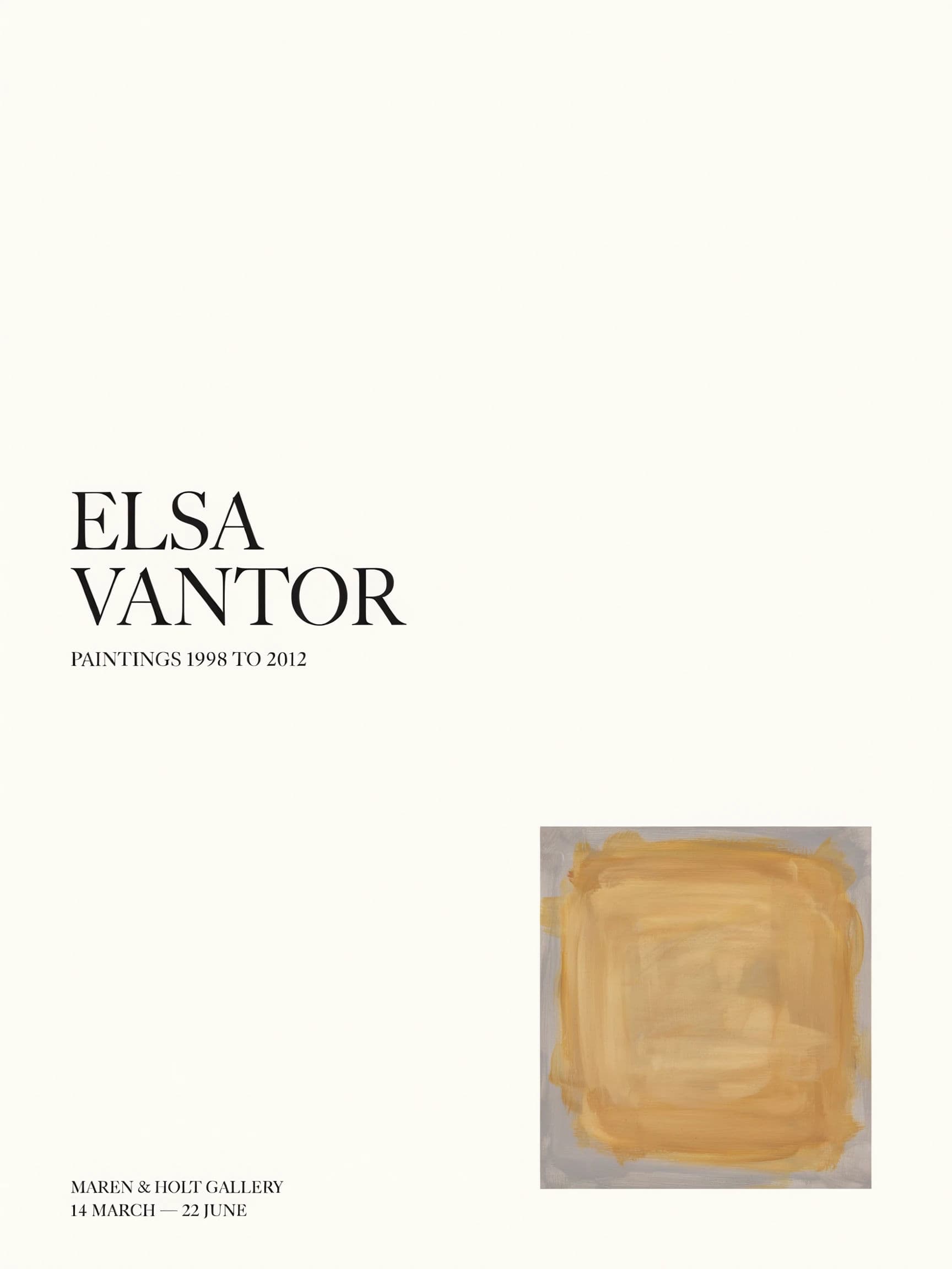 Gallery exhibition poster with a large title and a short date line under generous white space, generated with Ideogram 4.0