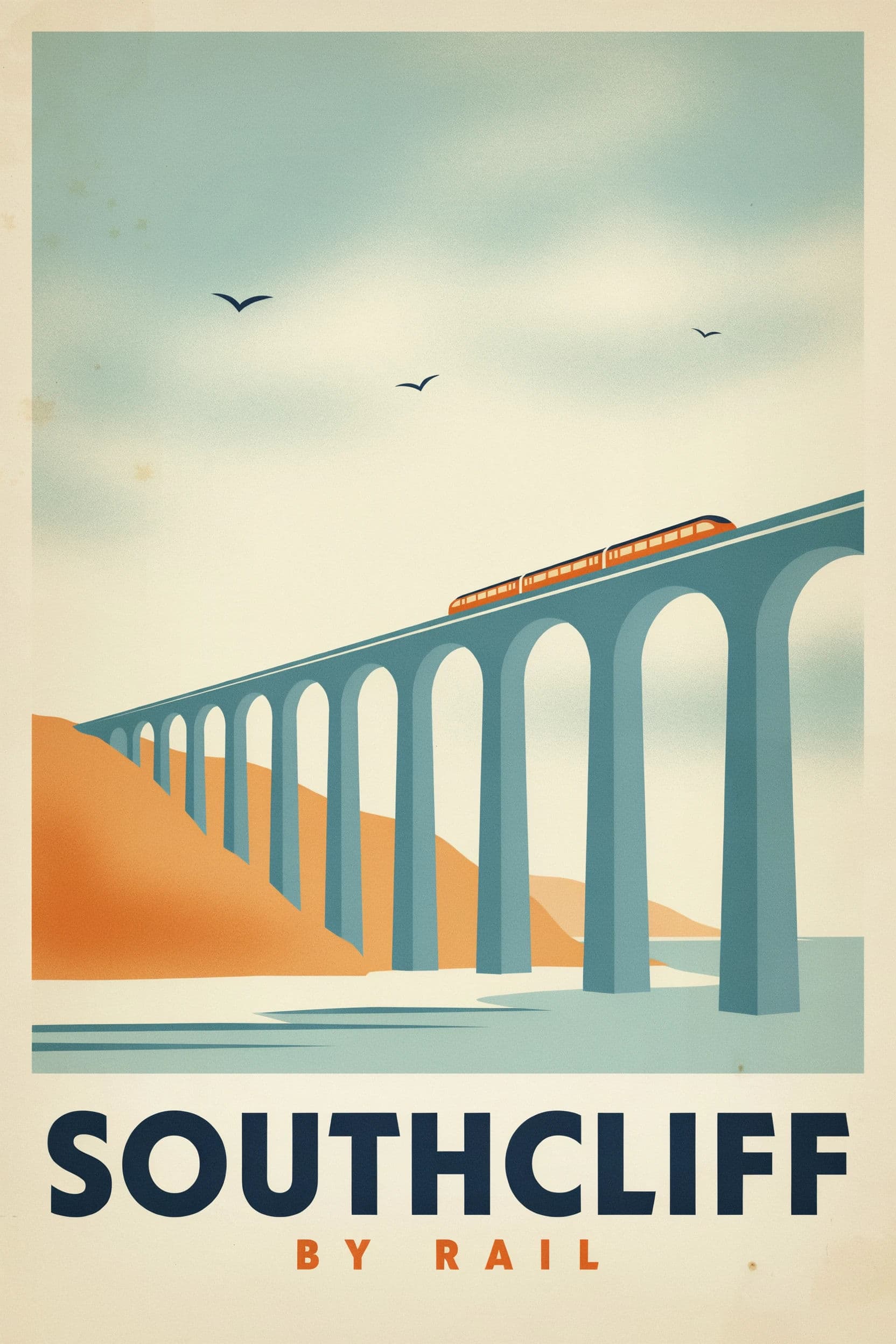 Mid-century travel poster with flat shapes, limited palette and an airbrushed sky, generated with Ideogram 4.0