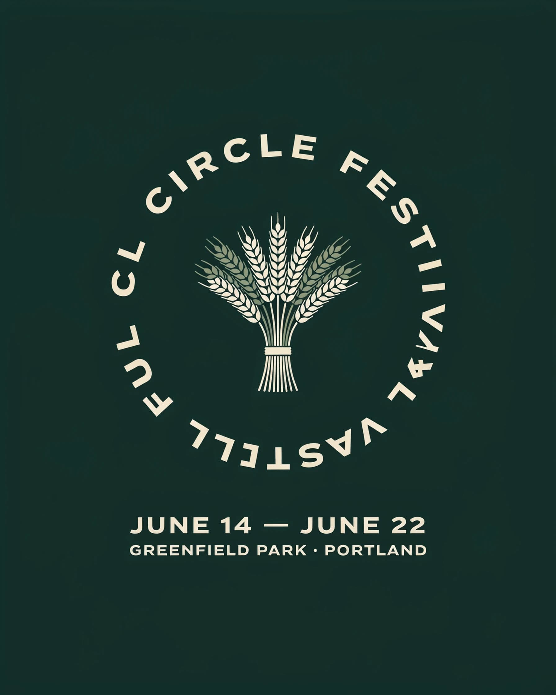 Poster with type set on a circular arc around a central shape, generated with Ideogram 4.0
