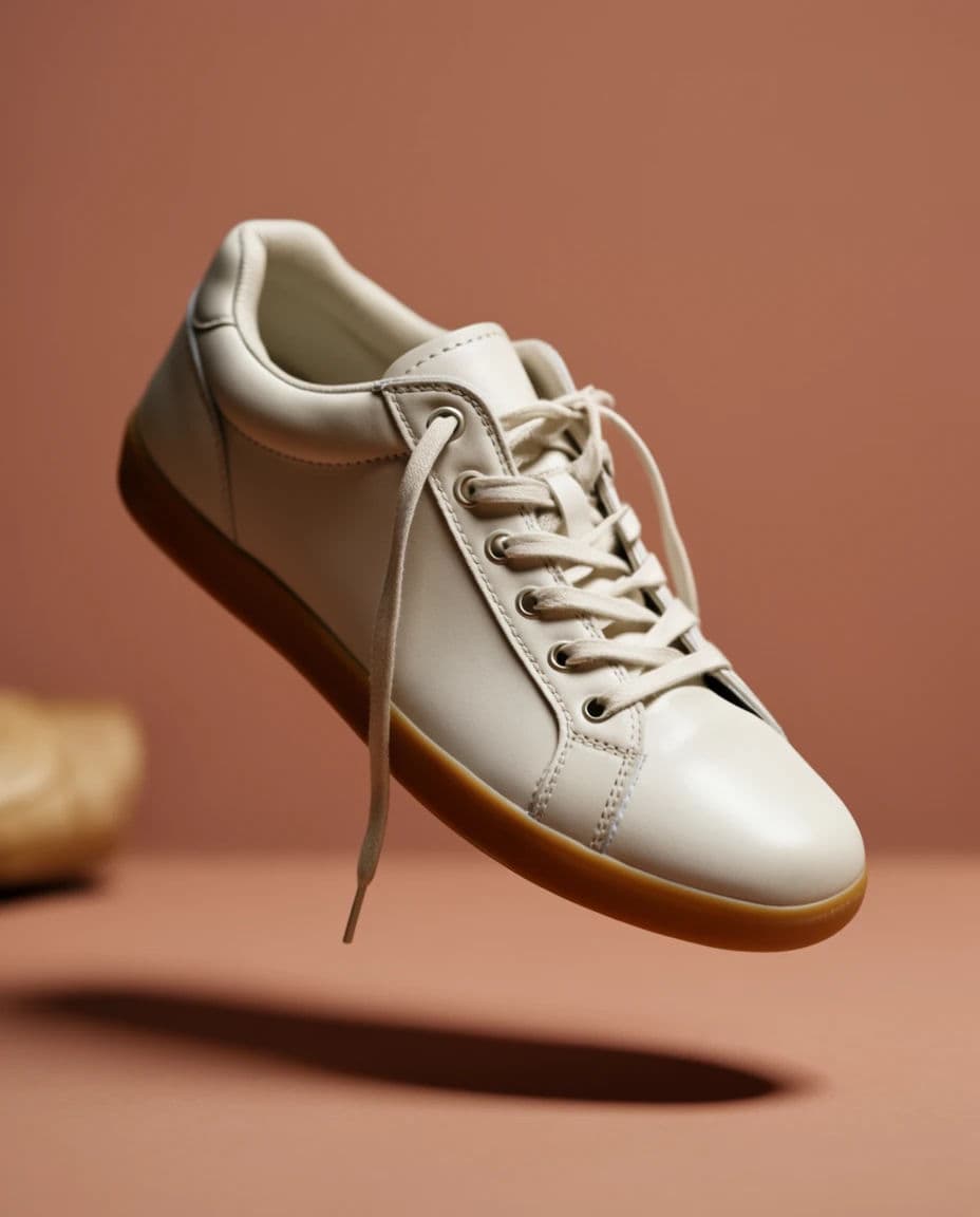 Trainer floating above its own soft shadow against a coloured backdrop, generated with Krea 2 Large