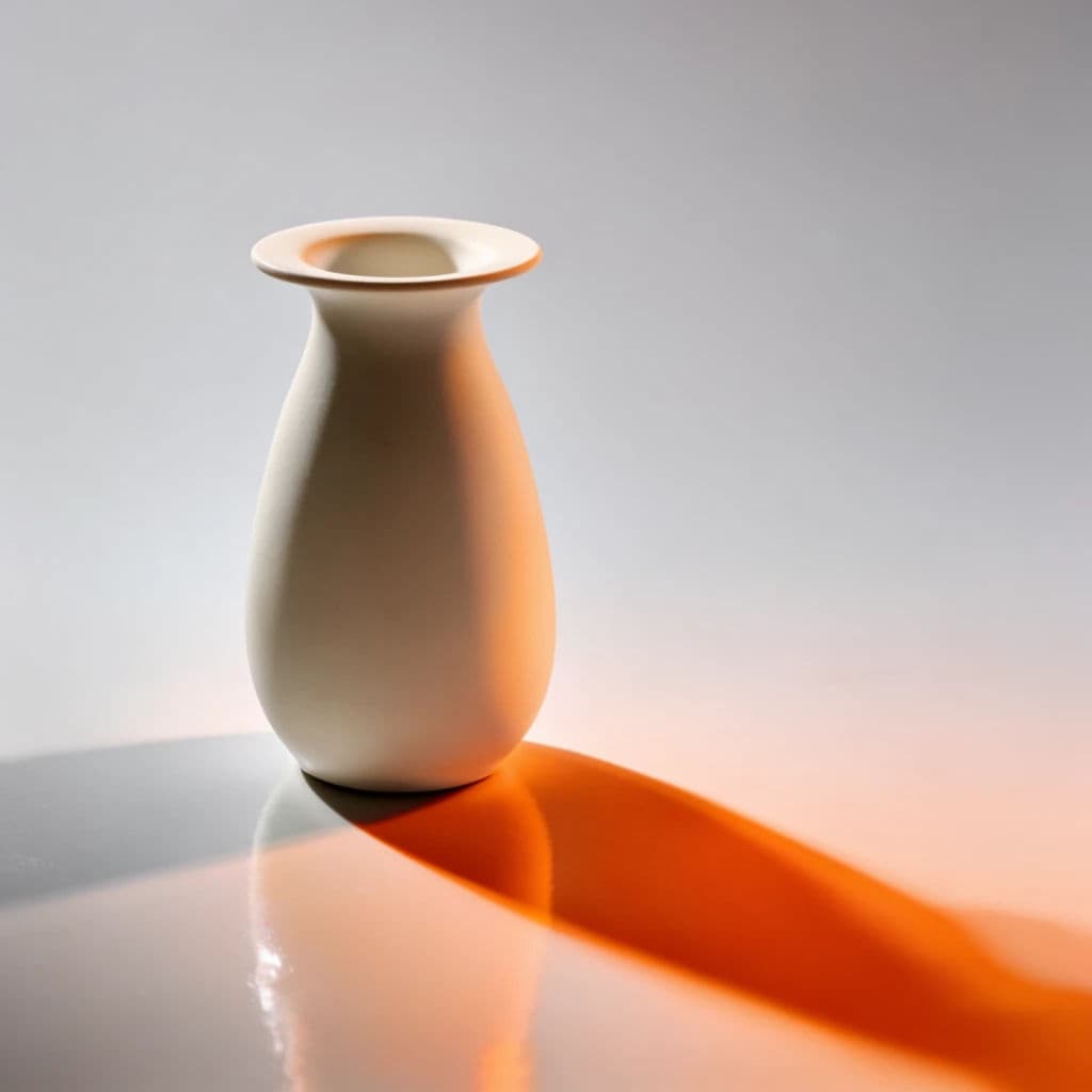 Ceramic vase lit through a coloured gel so the shadow carries the colour, generated with Krea 2 Large