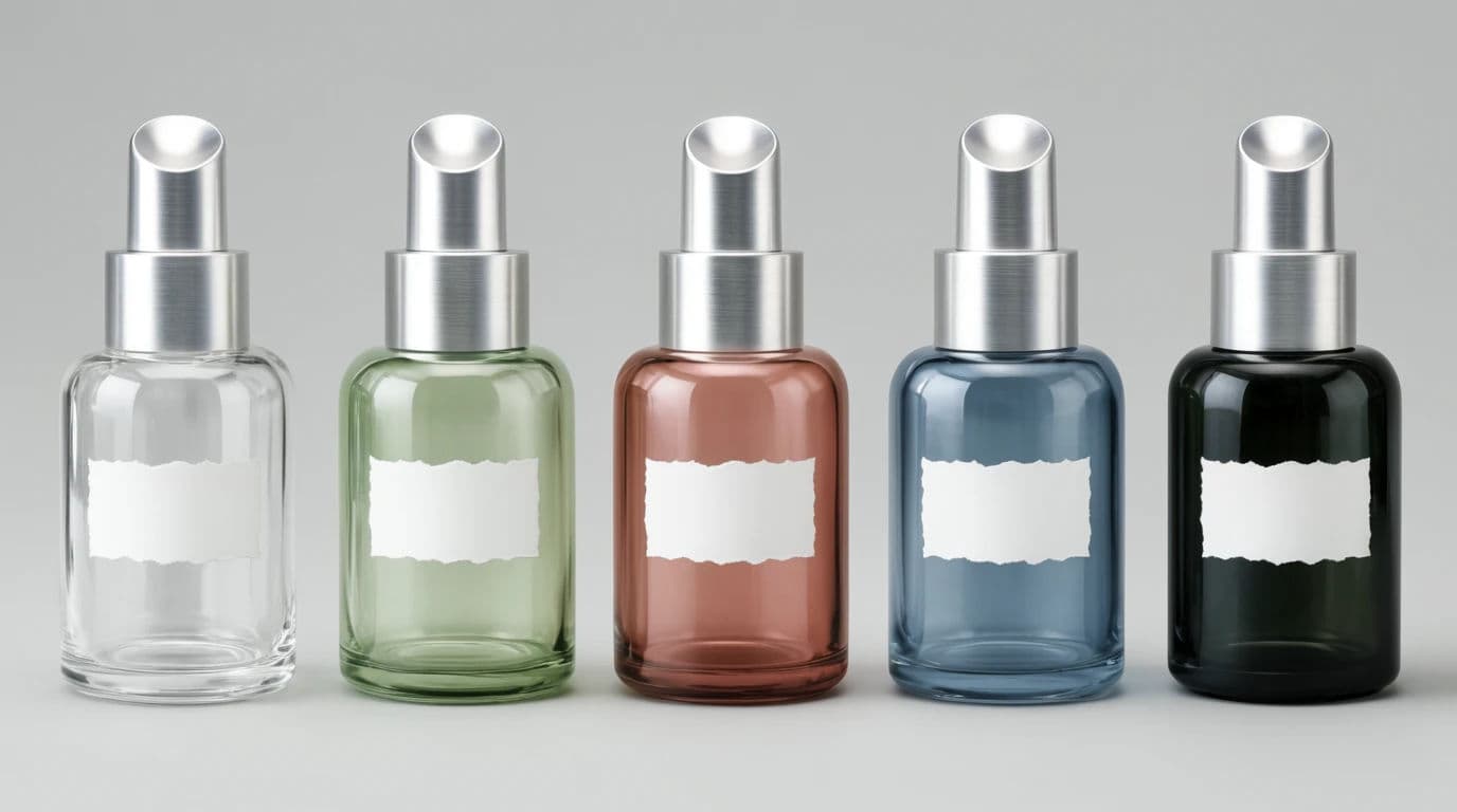 Five colourways of the same bottle lined up with identical lighting, generated with Krea 2 Large