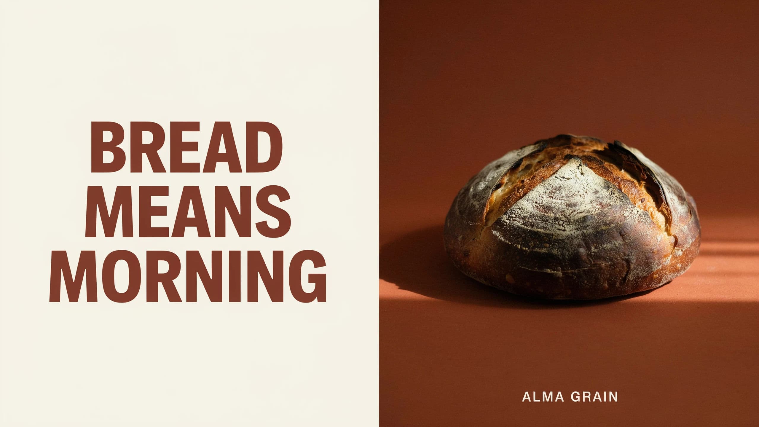 Forty-eight sheet billboard artwork with a three-word headline left and a loaf of bread right, generated with Ideogram 4.0