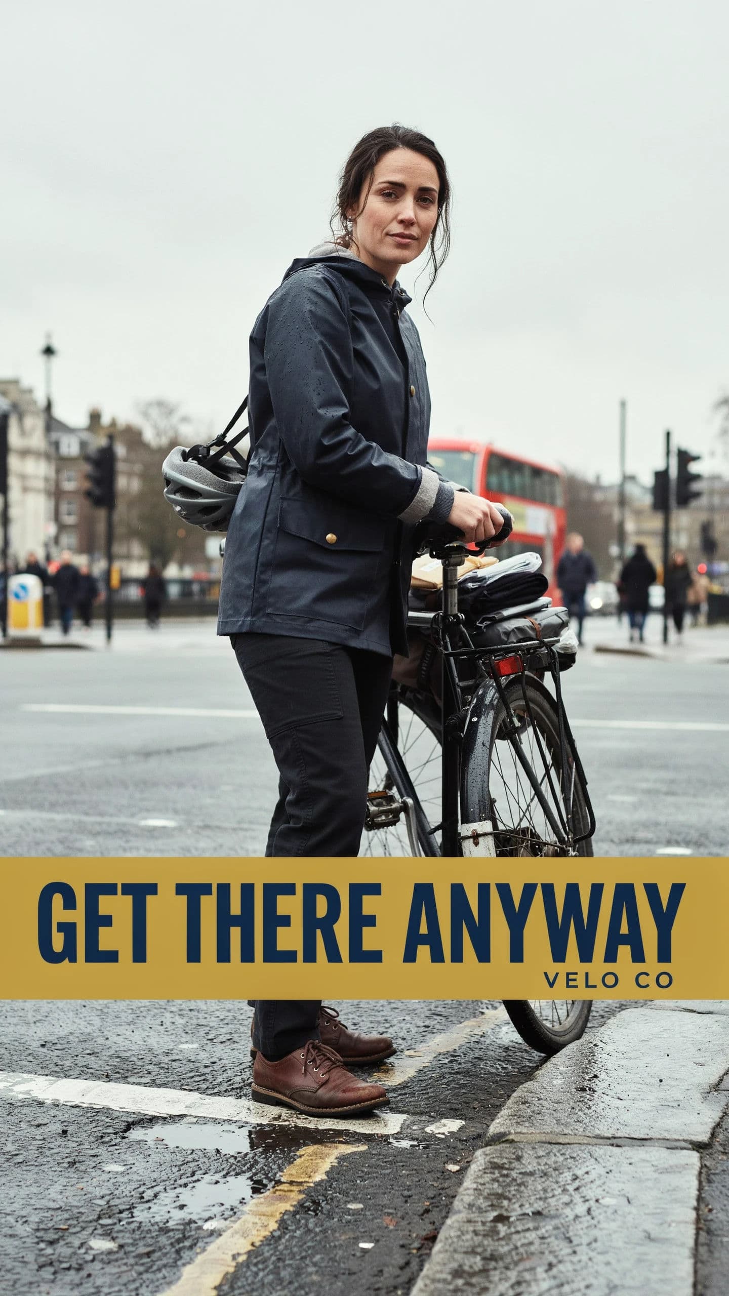 Six-sheet bus shelter poster with a full-bleed portrait and a strapline across the lower band, generated with Ideogram 4.0