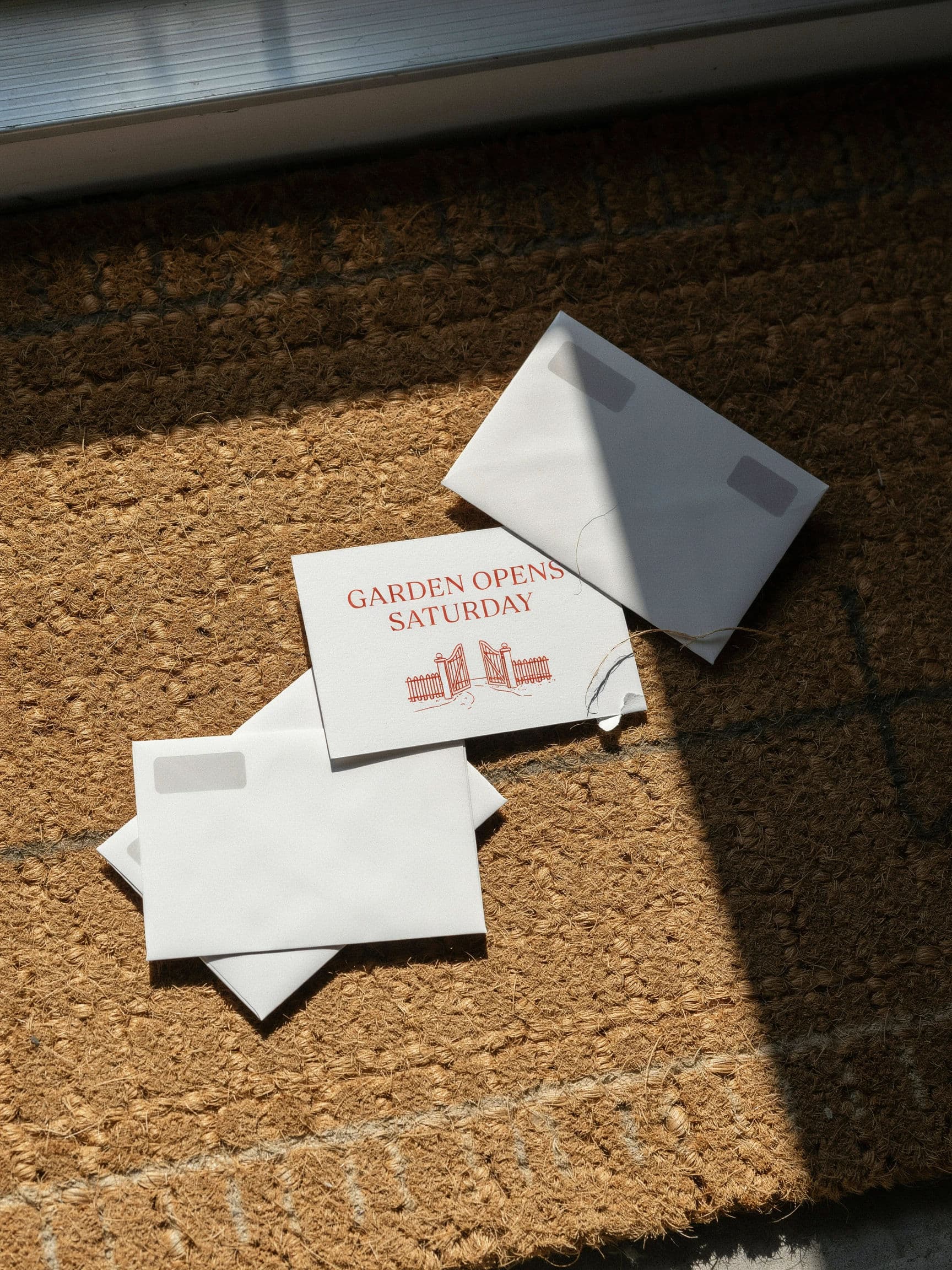 Direct mail insert photographed on a doormat among other post, generated with Ideogram 4.0