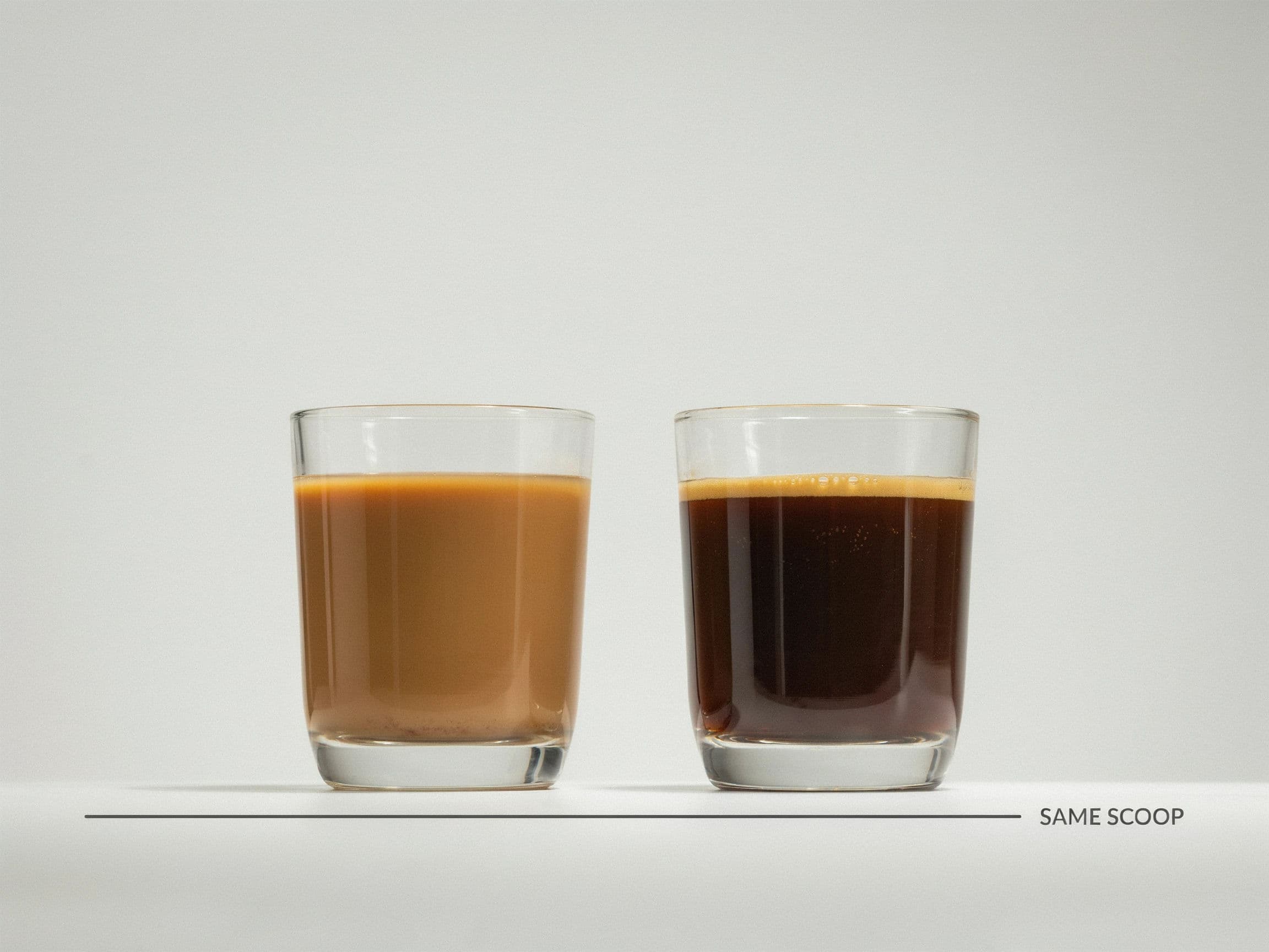Comparison advertisement showing two cups side by side with a measuring cue, generated with Ideogram 4.0