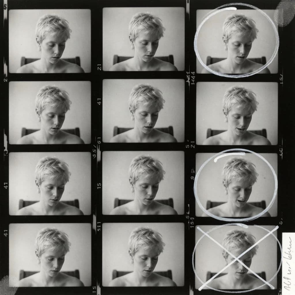 Black and white contact sheet of twelve frames with grease pencil marks, generated with Krea 2 Medium