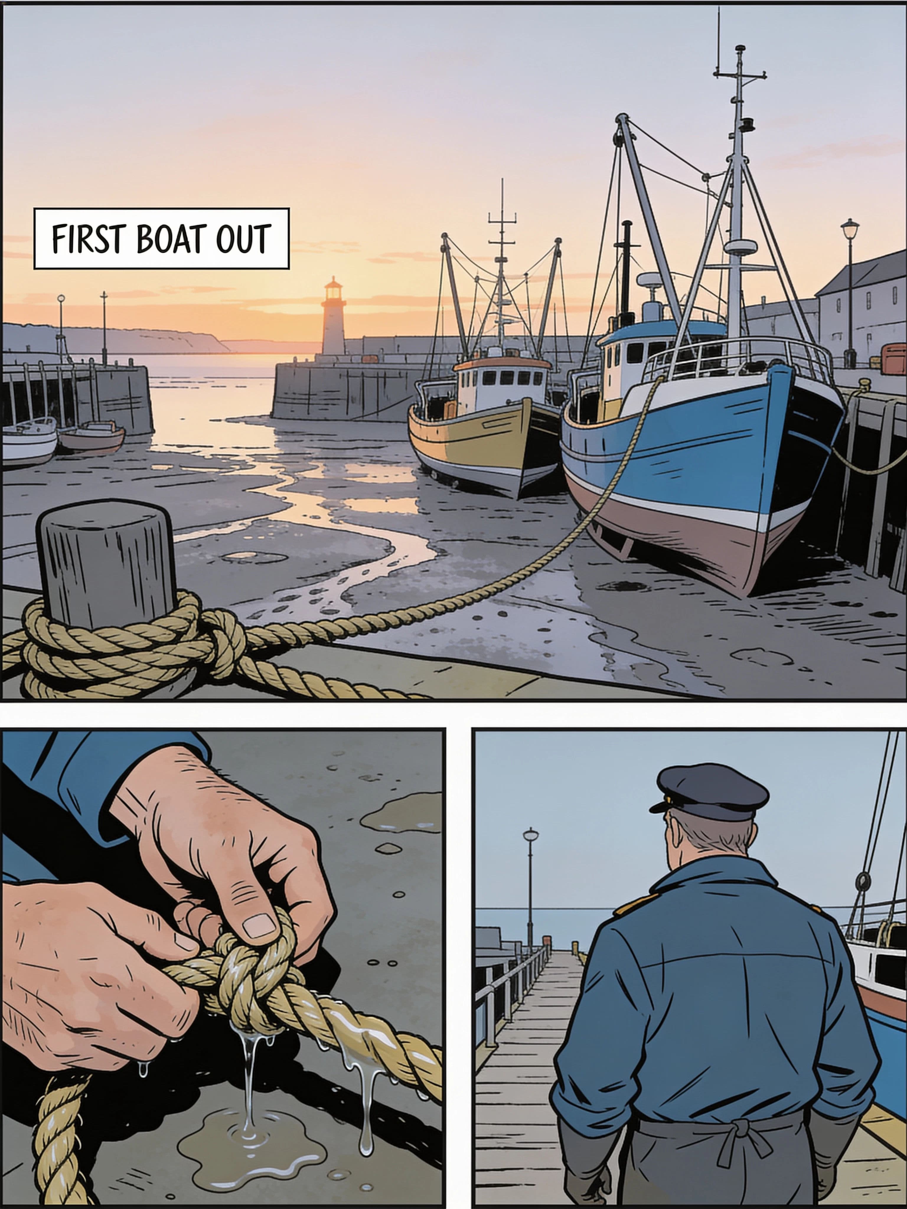 Comic page with a large top panel and two smaller panels beneath it, generated with Seedream 4.5