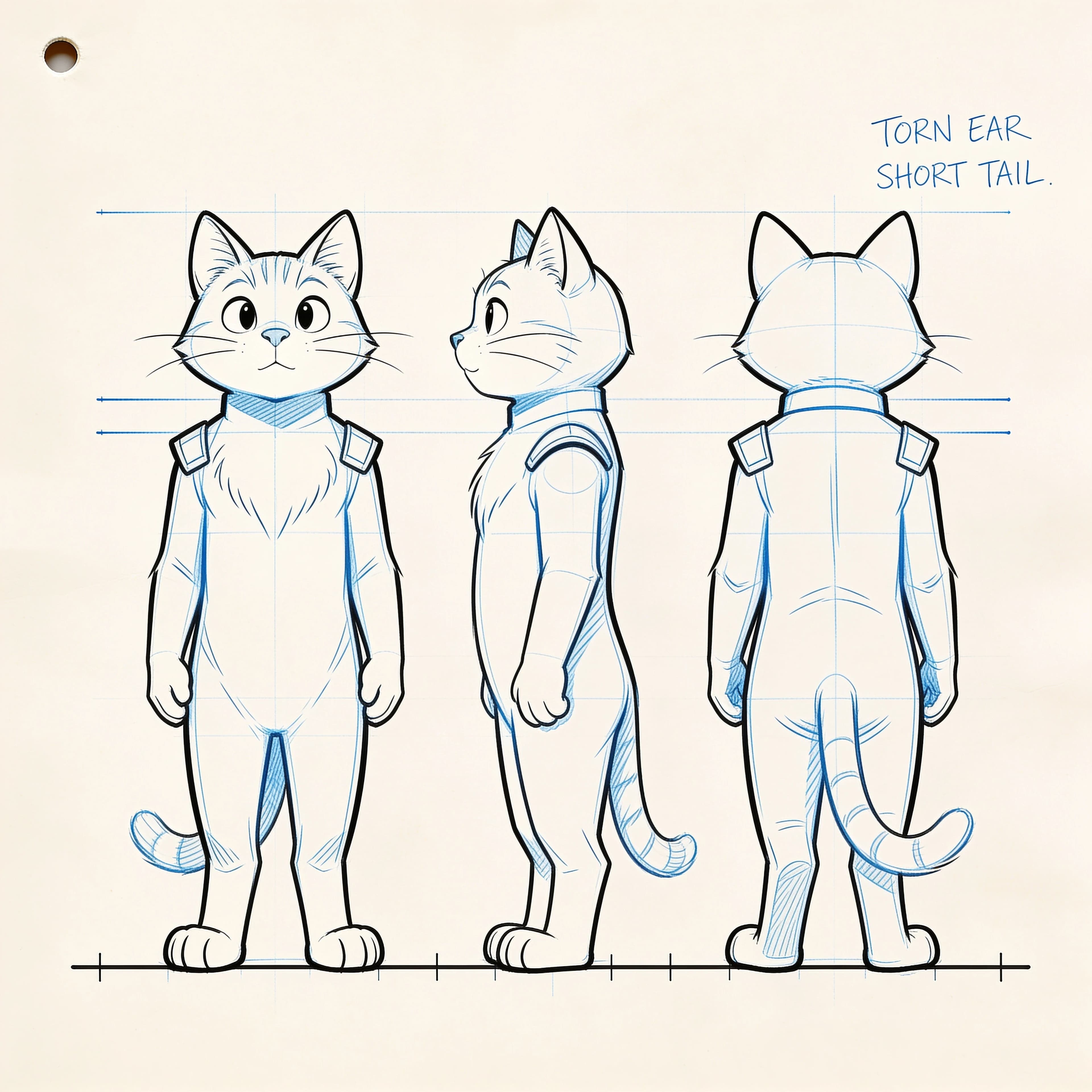 Comic panel showing a character model sheet with three views of the same person, generated with Seedream 4.5