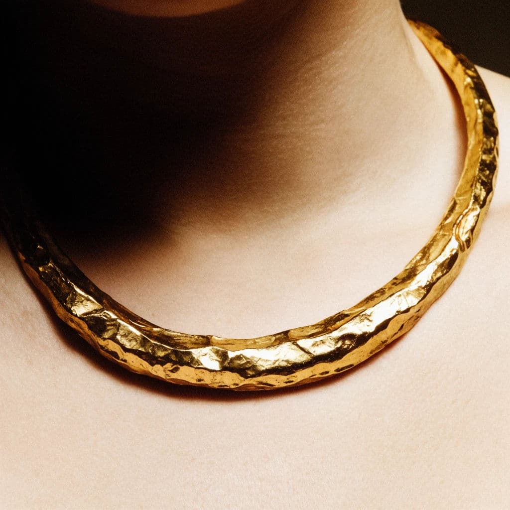 Square fashion frame of jewellery worn close on skin with strong specular highlights, generated with Krea 2 Large
