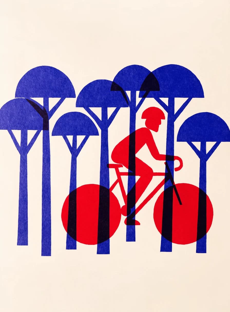Flat illustration using a limited two-colour palette plus overlap transparency, generated with Recraft