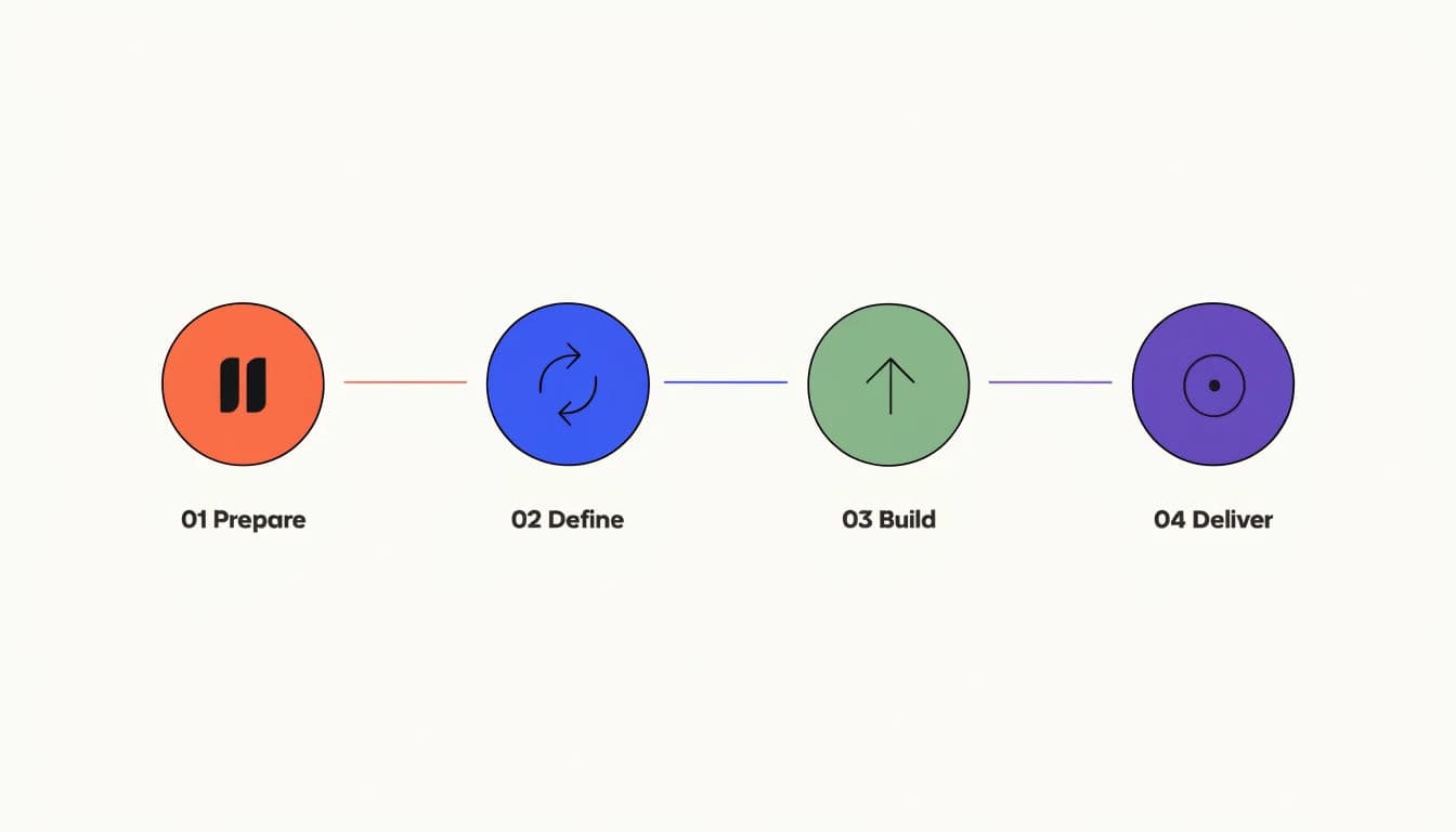 Flat infographic showing a process as four connected steps, generated with Recraft