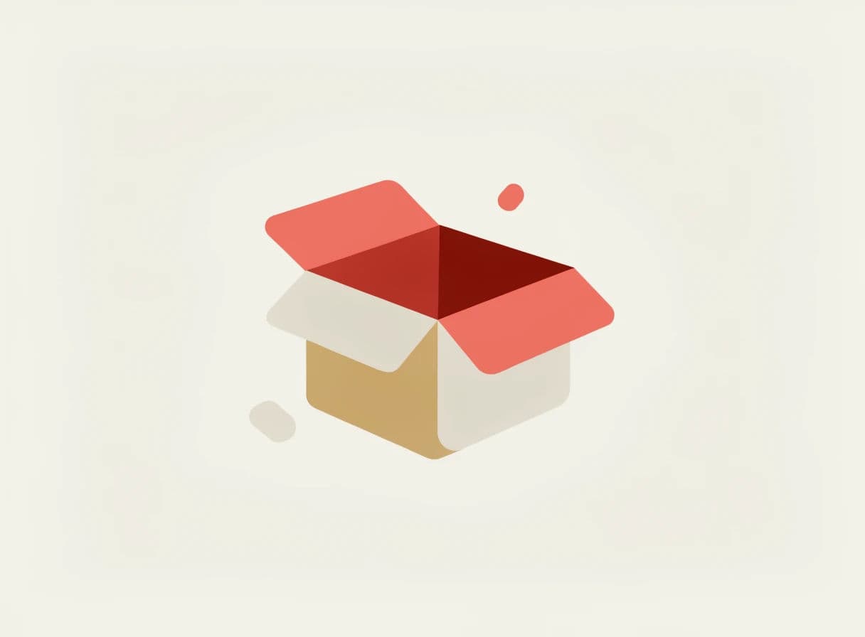 Flat illustration of an empty state showing a box with nothing in it, generated with Recraft