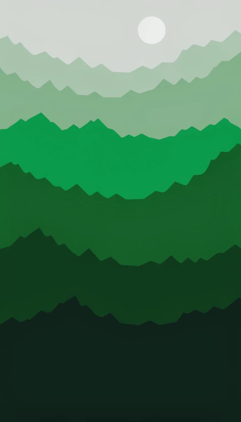 Tall flat illustration of a mountain scene built from stacked bands, generated with Recraft