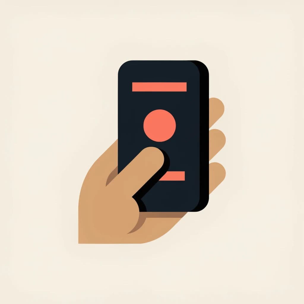 Flat illustration of a hand holding a phone with a simple interface on screen, generated with Recraft