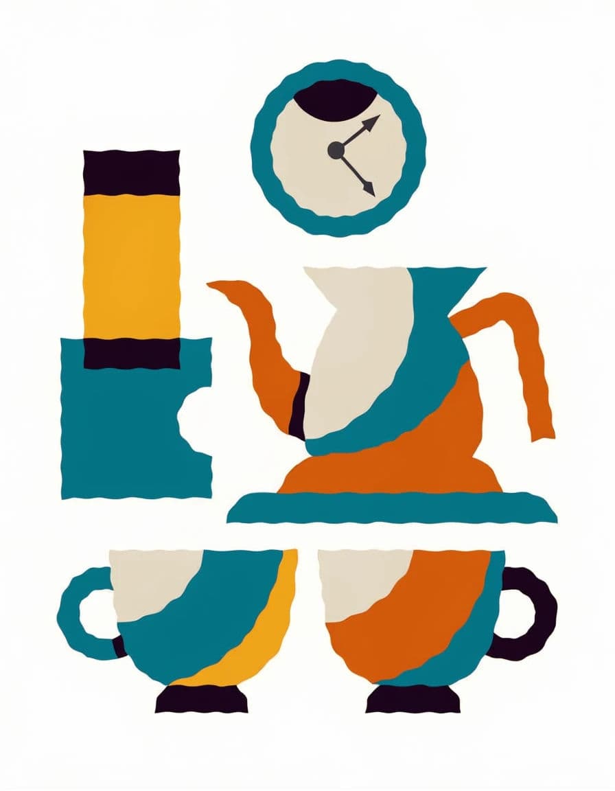 Flat illustration in a retro mid-century palette with slightly imperfect shapes, generated with Recraft