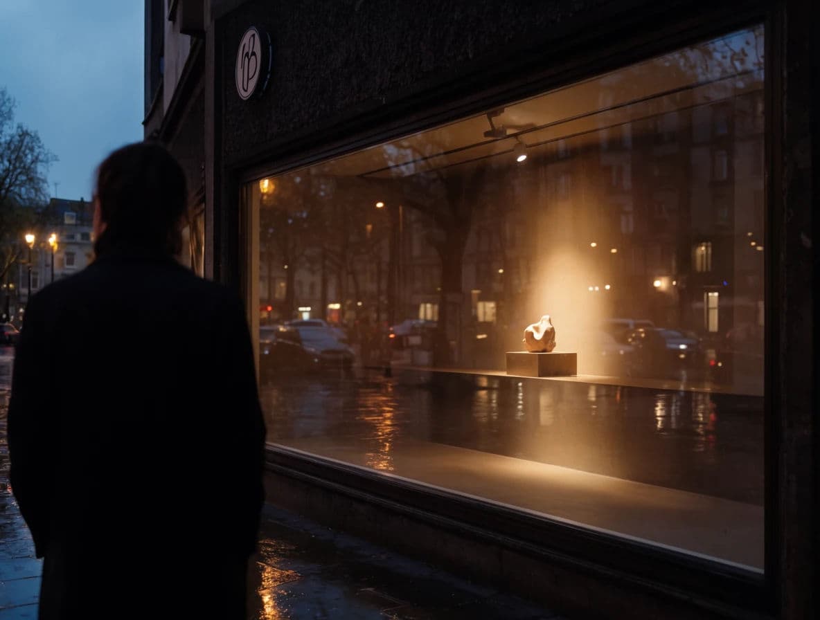 Photograph of a lit boutique window seen from the wet street at dusk with the interior glowing, generated with Krea 2 Large