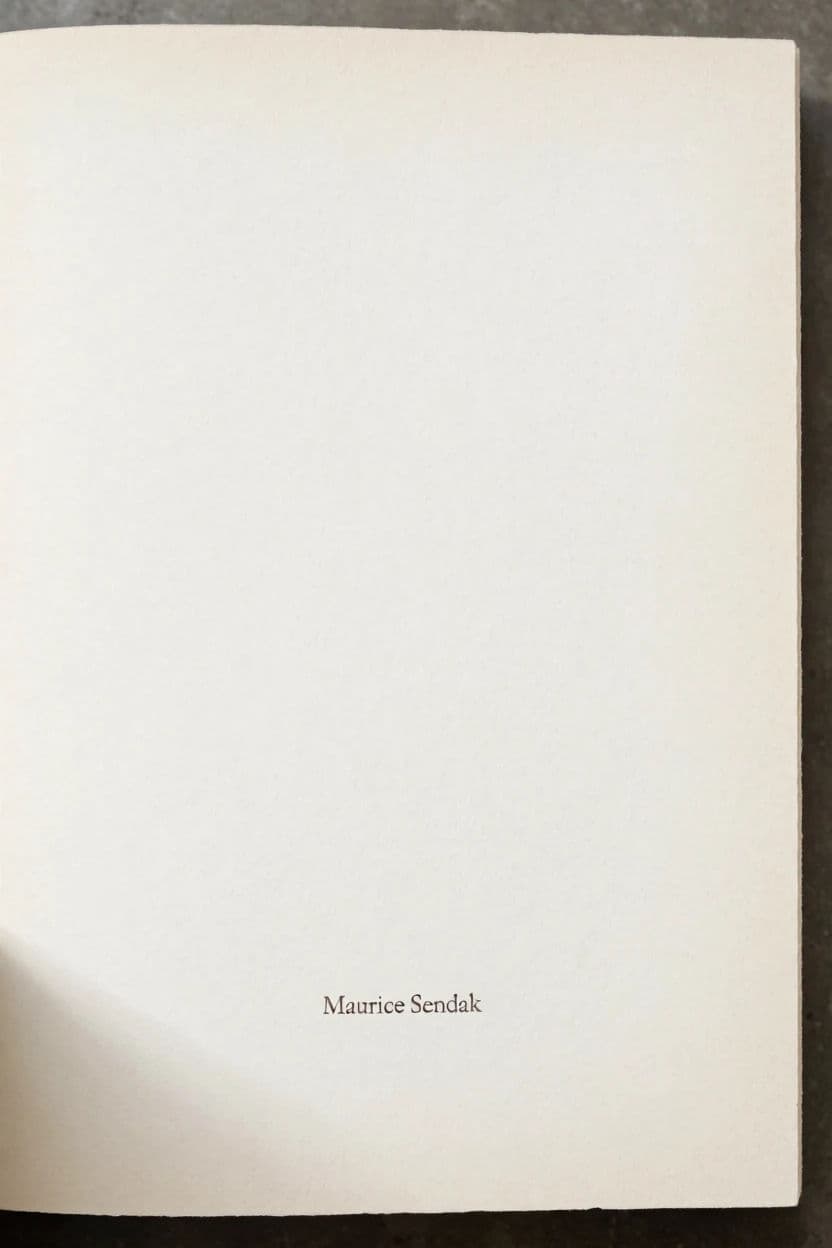 Vertical photograph of an open book page carrying a single line of type near the bottom, generated with Krea 2 Medium