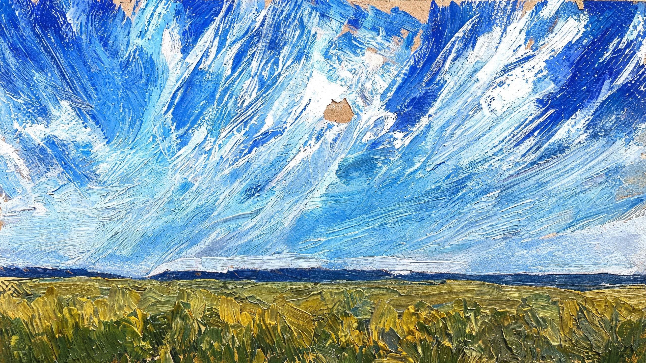 Oil landscape of a field and a broken sky painted rapidly in one session, generated with Seedream 5.0 Lite