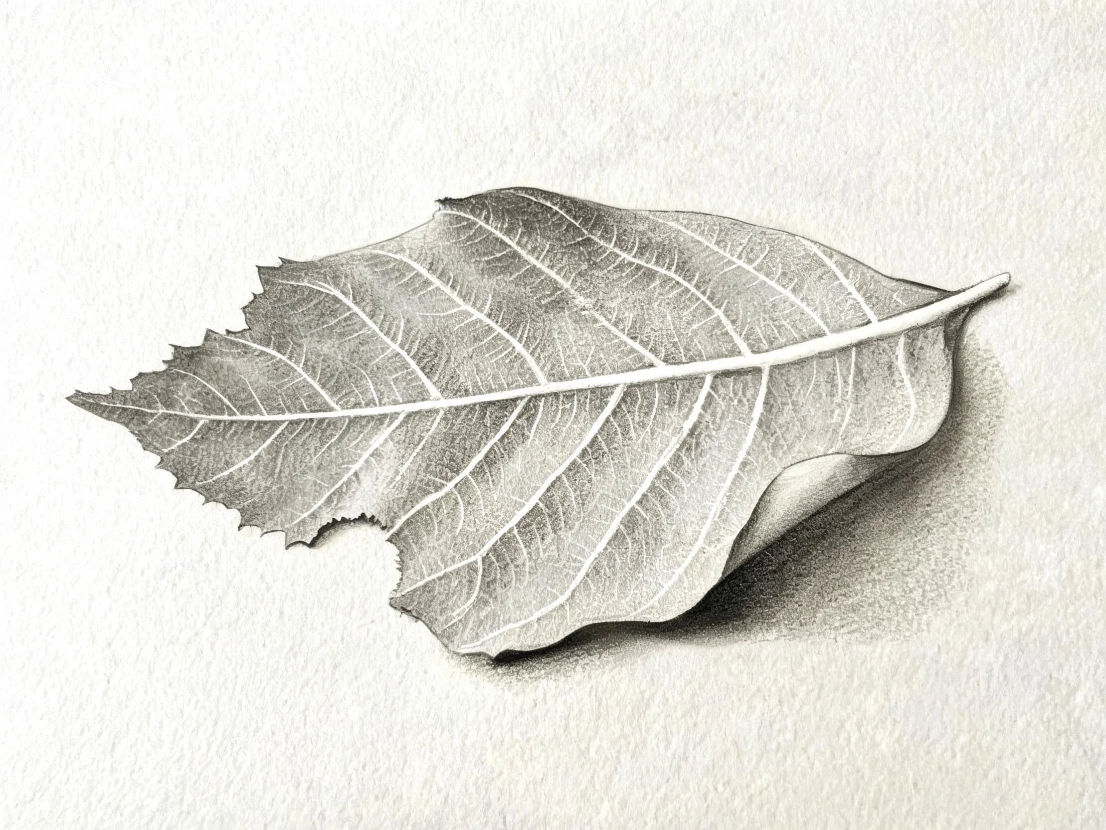 Pencil botanical study of a single leaf with the vein structure carefully drawn, generated with Seedream 5.0 Lite