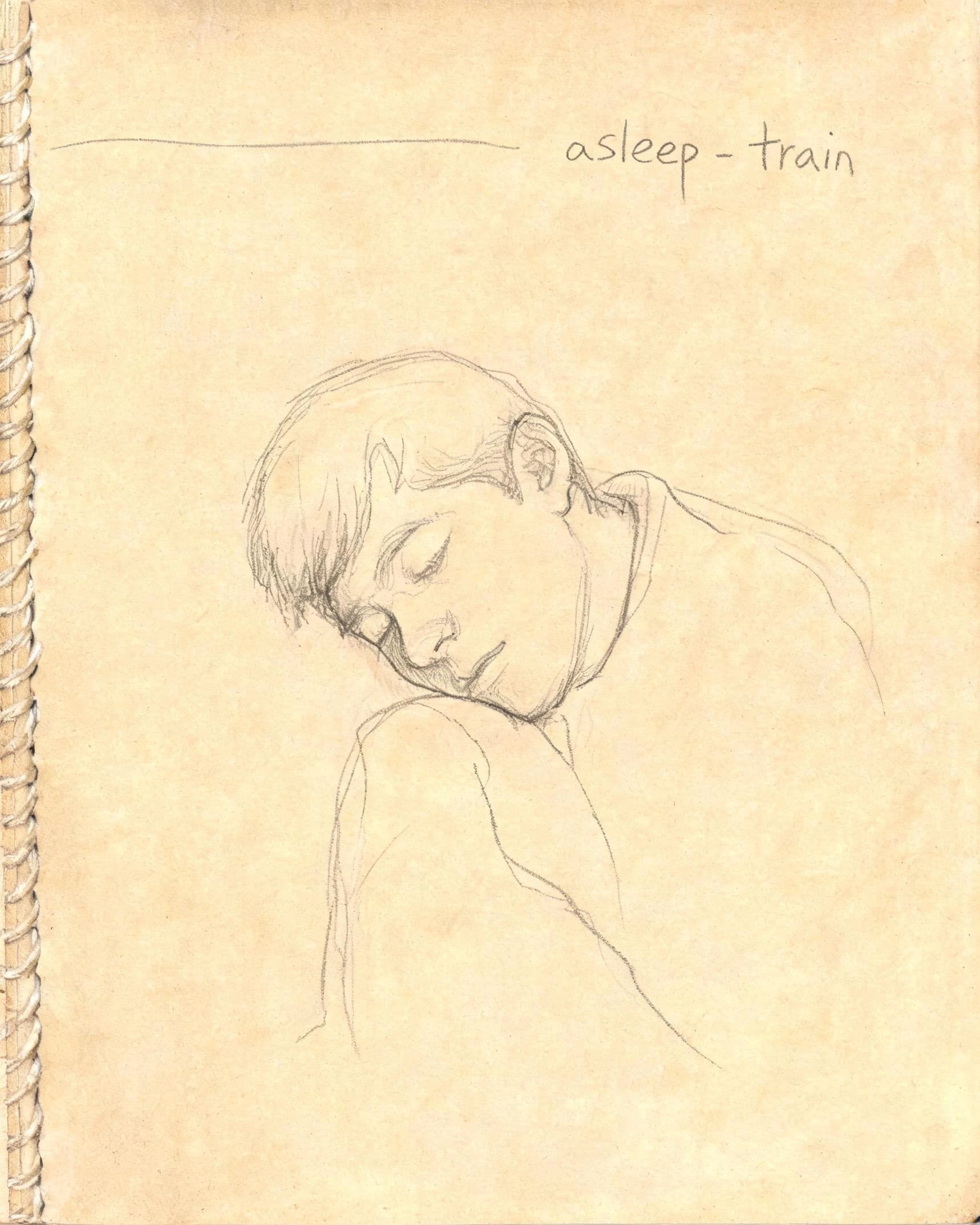 Pencil sketchbook study of a fellow passenger drawn quickly with a shaky line, generated with Seedream 5.0 Lite
