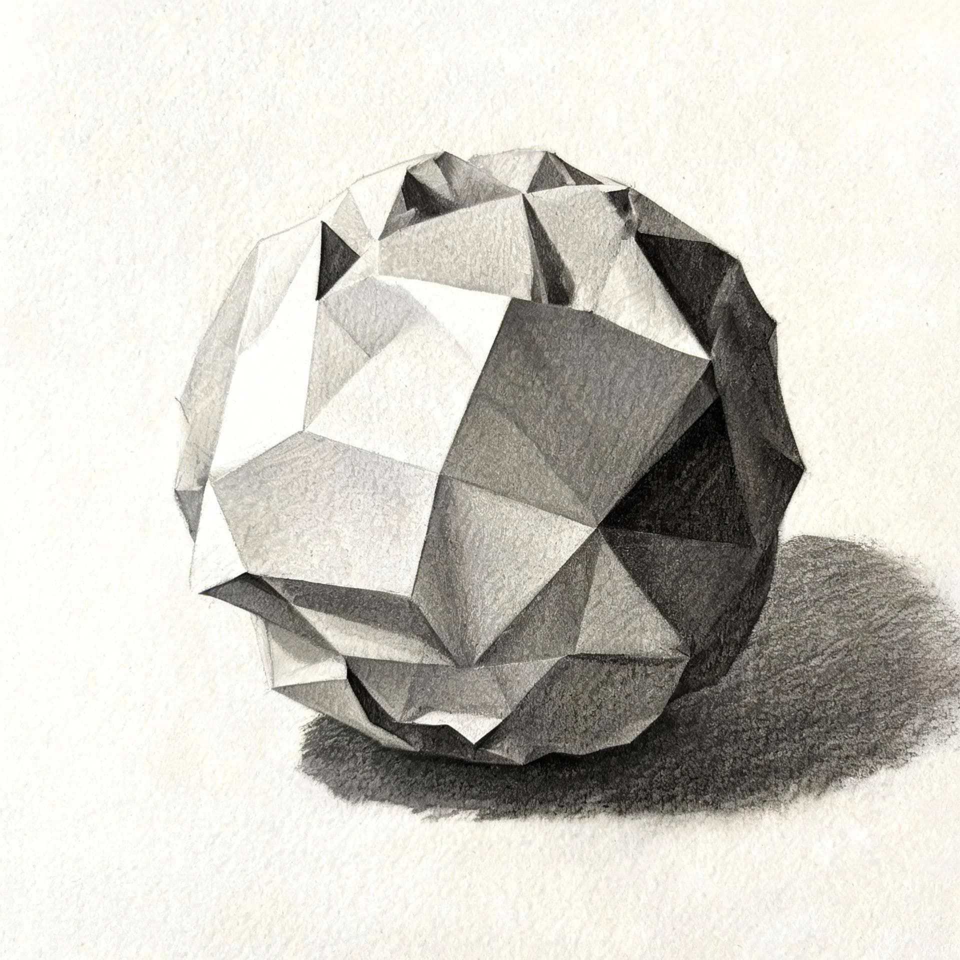 Square pencil study of a crumpled sheet of paper rendered in facets of tone, generated with Seedream 5.0 Lite