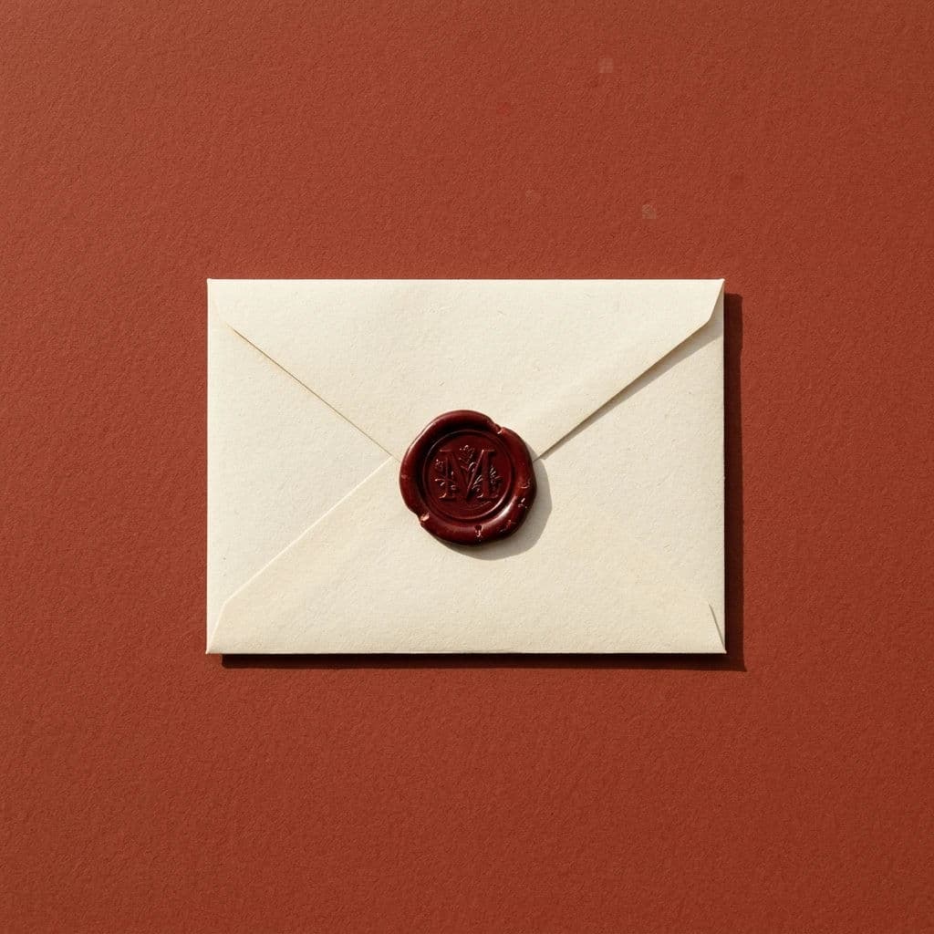 Square announcement tile of a single closed envelope on a coloured ground with wide margins, generated with Nano Banana 2