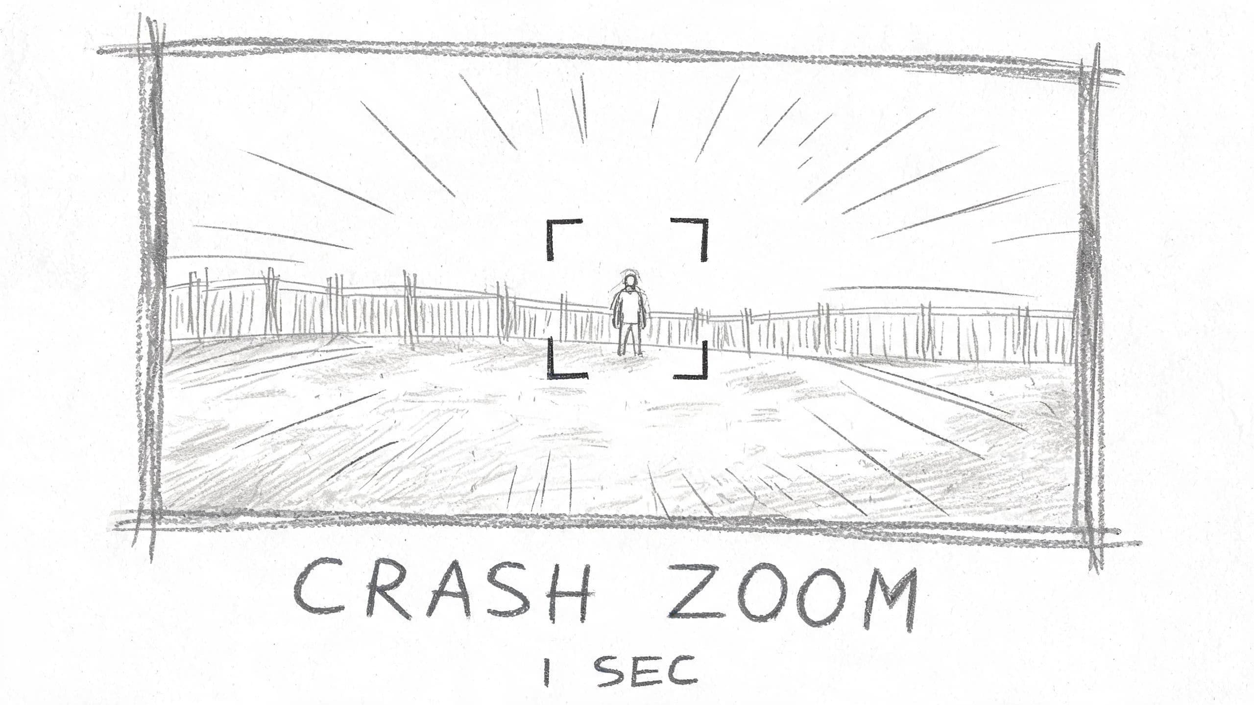 Storyboard frame with a small bracketed rectangle inside it marking where a fast zoom lands, generated with Seedream 5.0 Lite