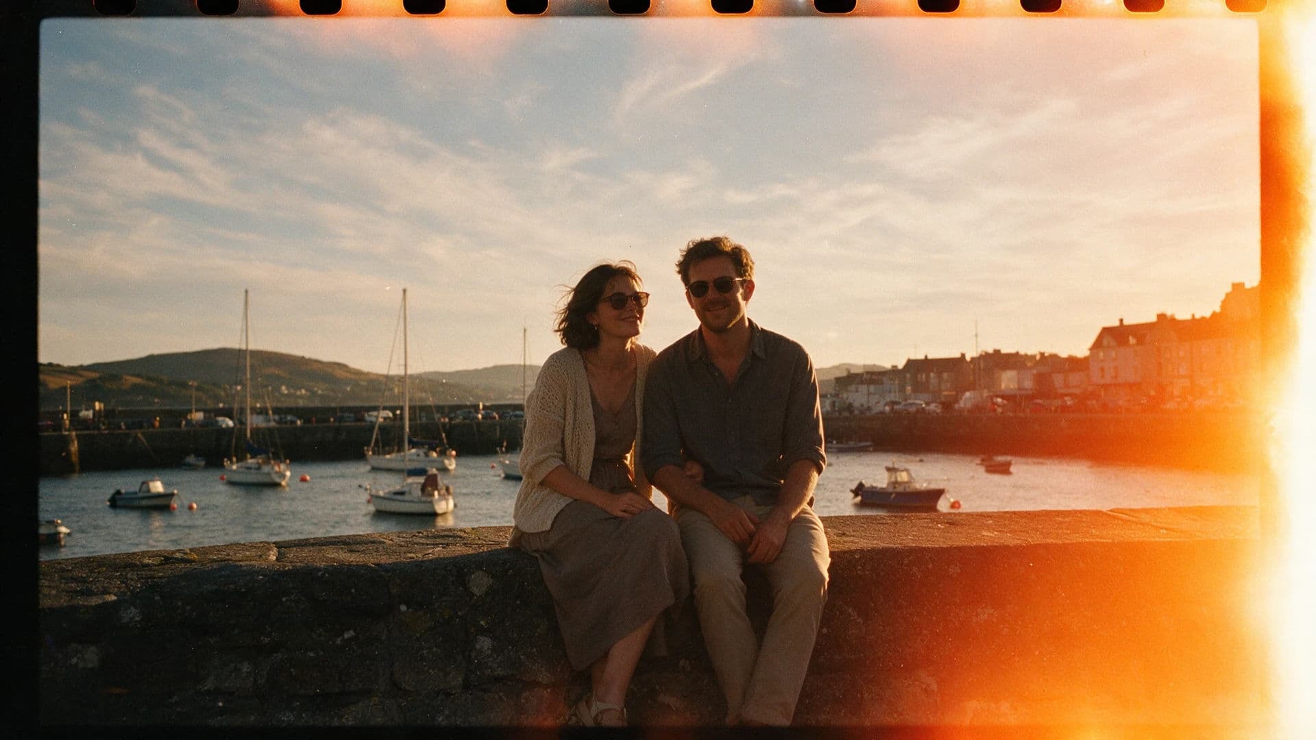 Vintage colour photograph with an orange light leak flaring in from the right edge, generated with Seedream 5.0 Pro