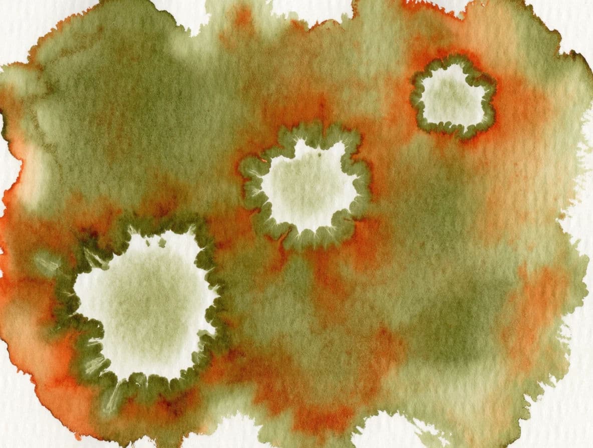 Watercolour study where wet colour dropped into a drying wash has formed cauliflower blooms, generated with Krea 2 Medium